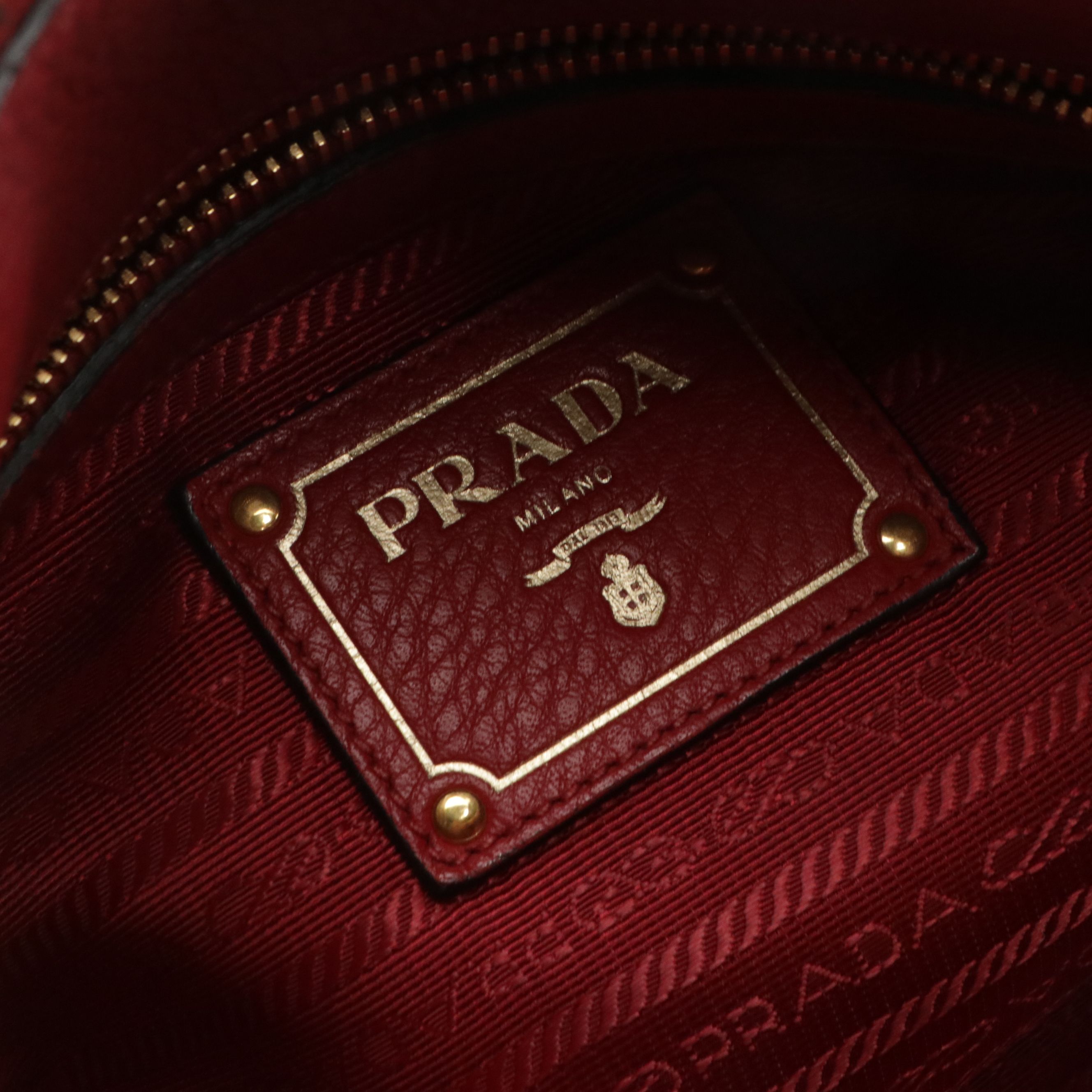 Prada Zippered Two-Way Bag in Scarlett Red Grained Calfskin Leather