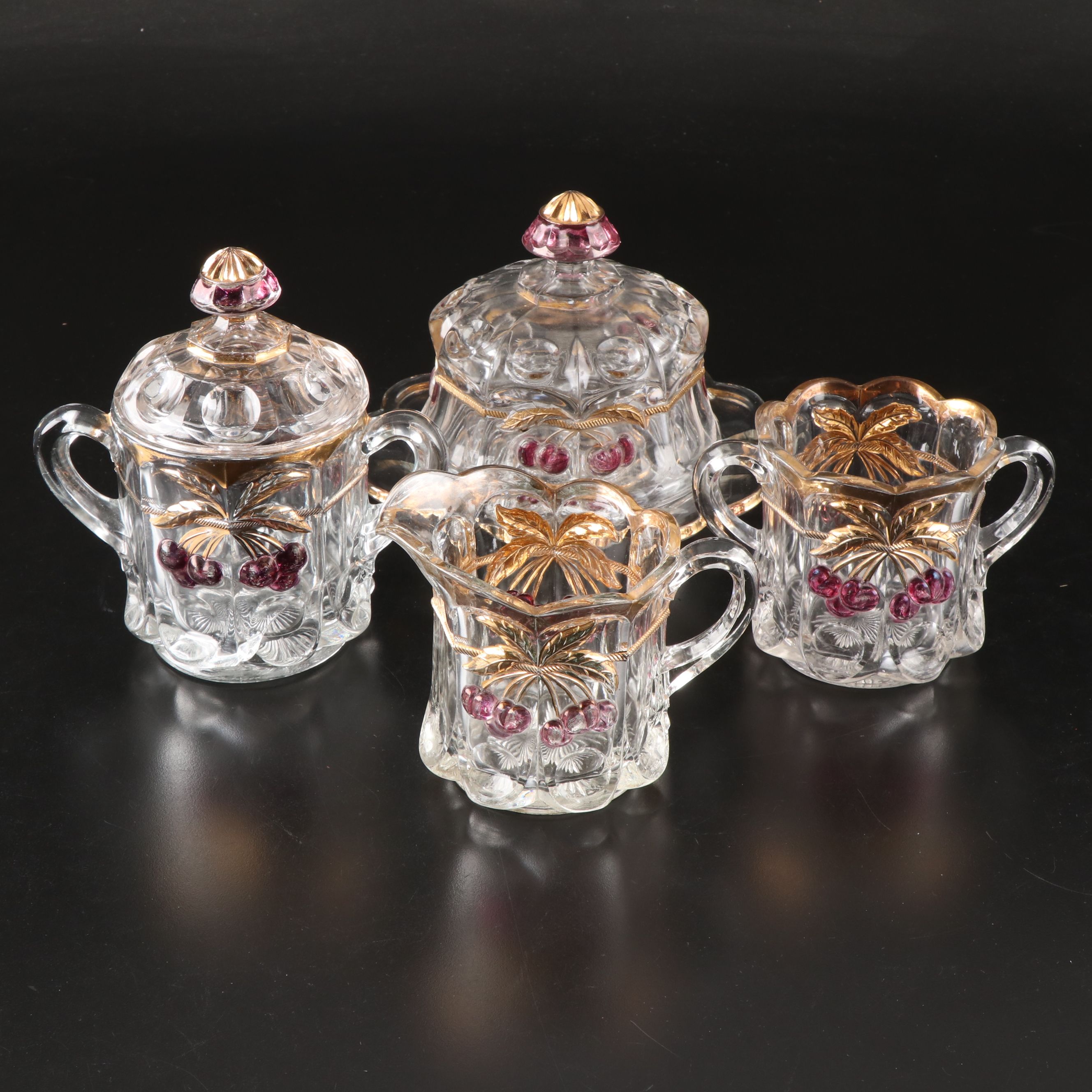 Northwood "Cherry and Cable Clear Ruby" Glass Serveware