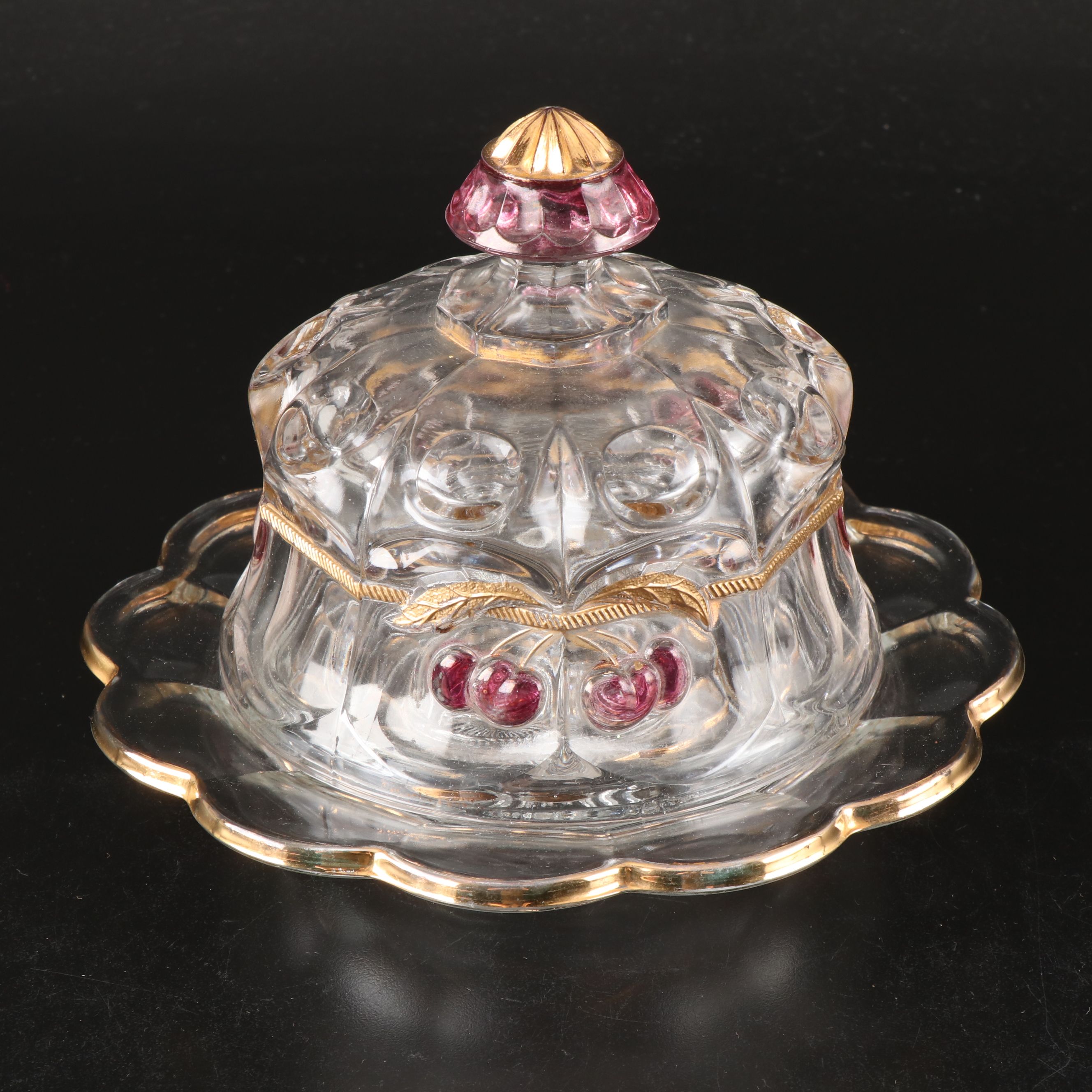 Northwood "Cherry and Cable Clear Ruby" Glass Serveware