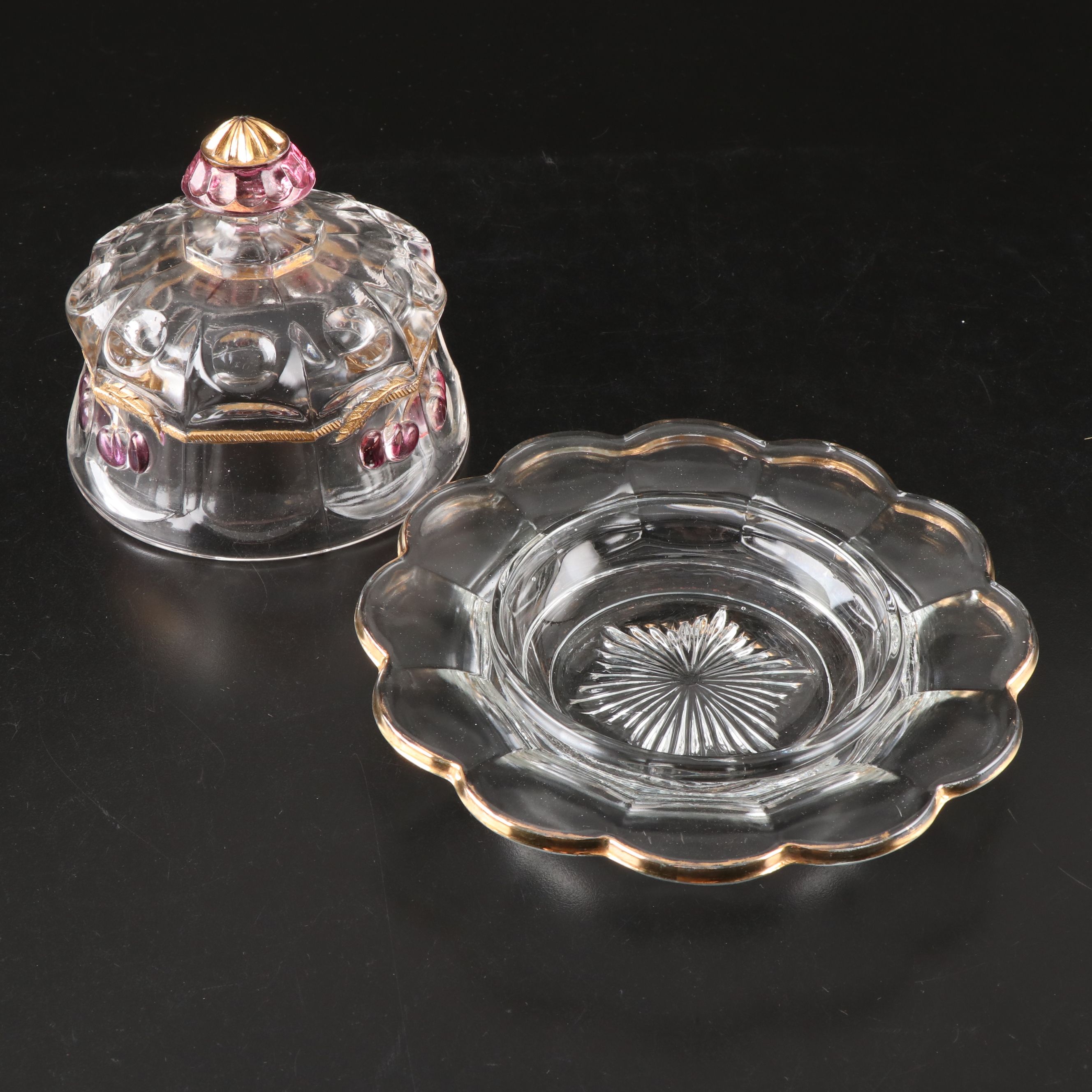 Northwood "Cherry and Cable Clear Ruby" Glass Serveware