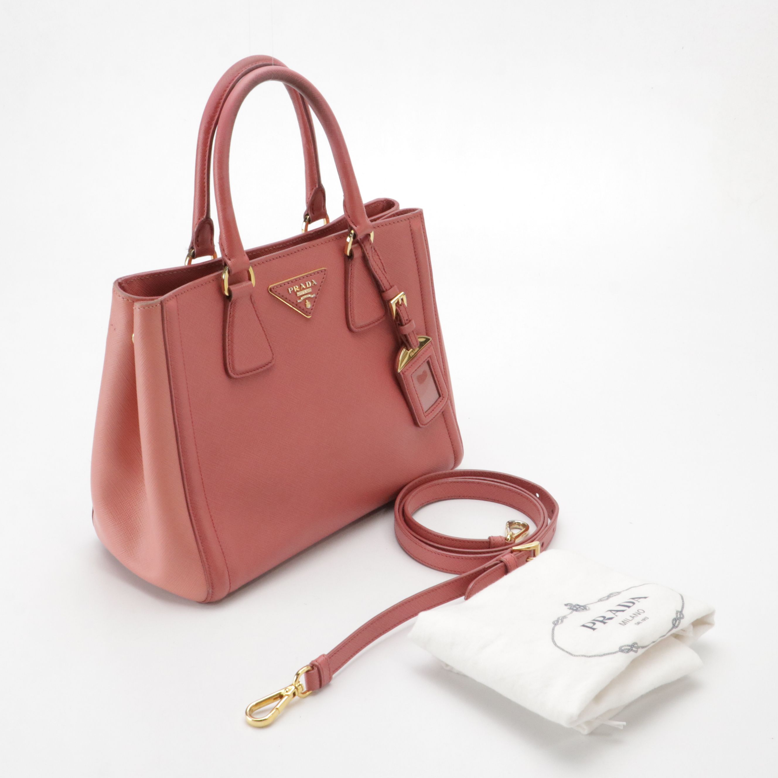 Prada Small Two-Way Shopping Tote in Tamaris & Camelia Pink Saffiano Leather