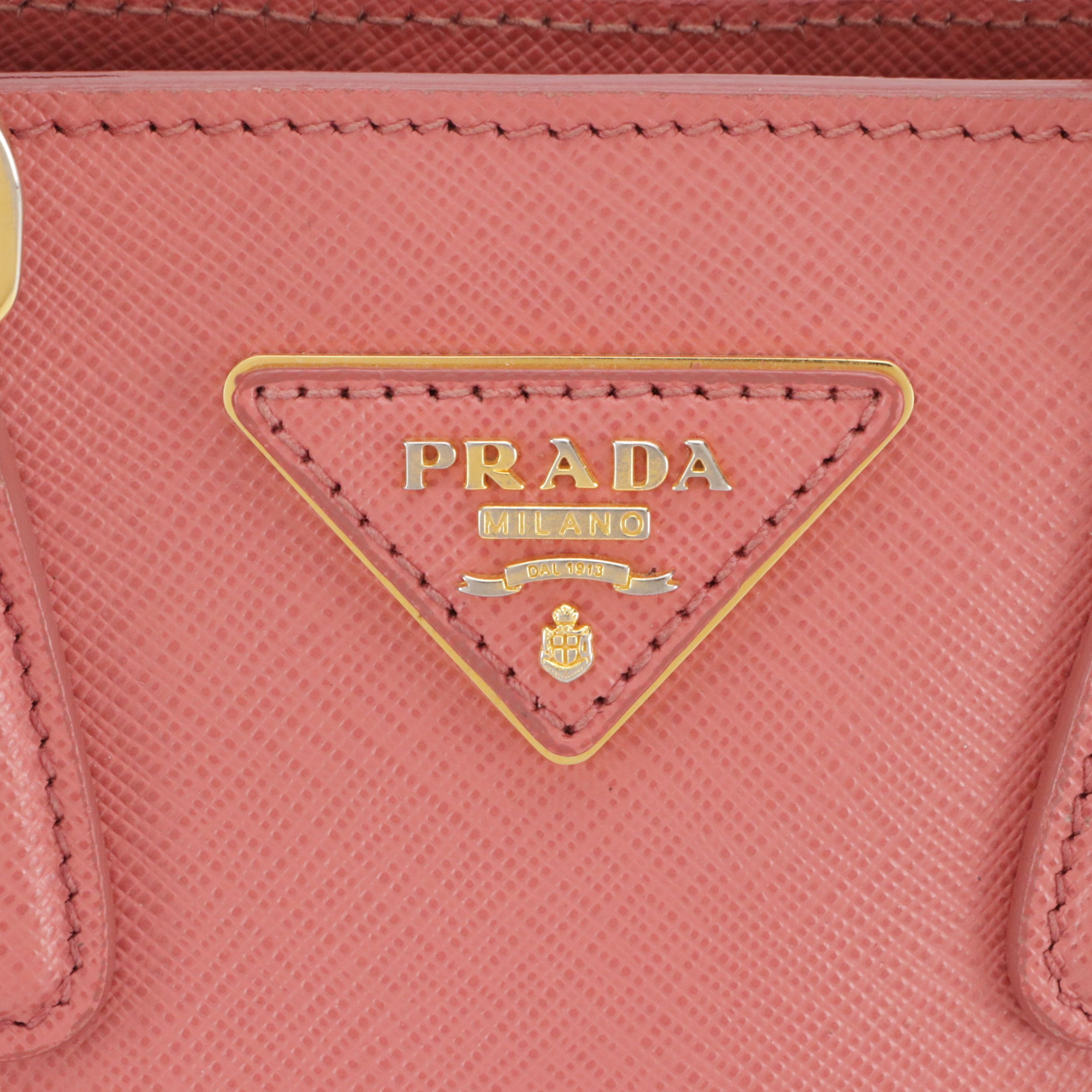 Prada Small Two-Way Shopping Tote in Tamaris & Camelia Pink Saffiano Leather