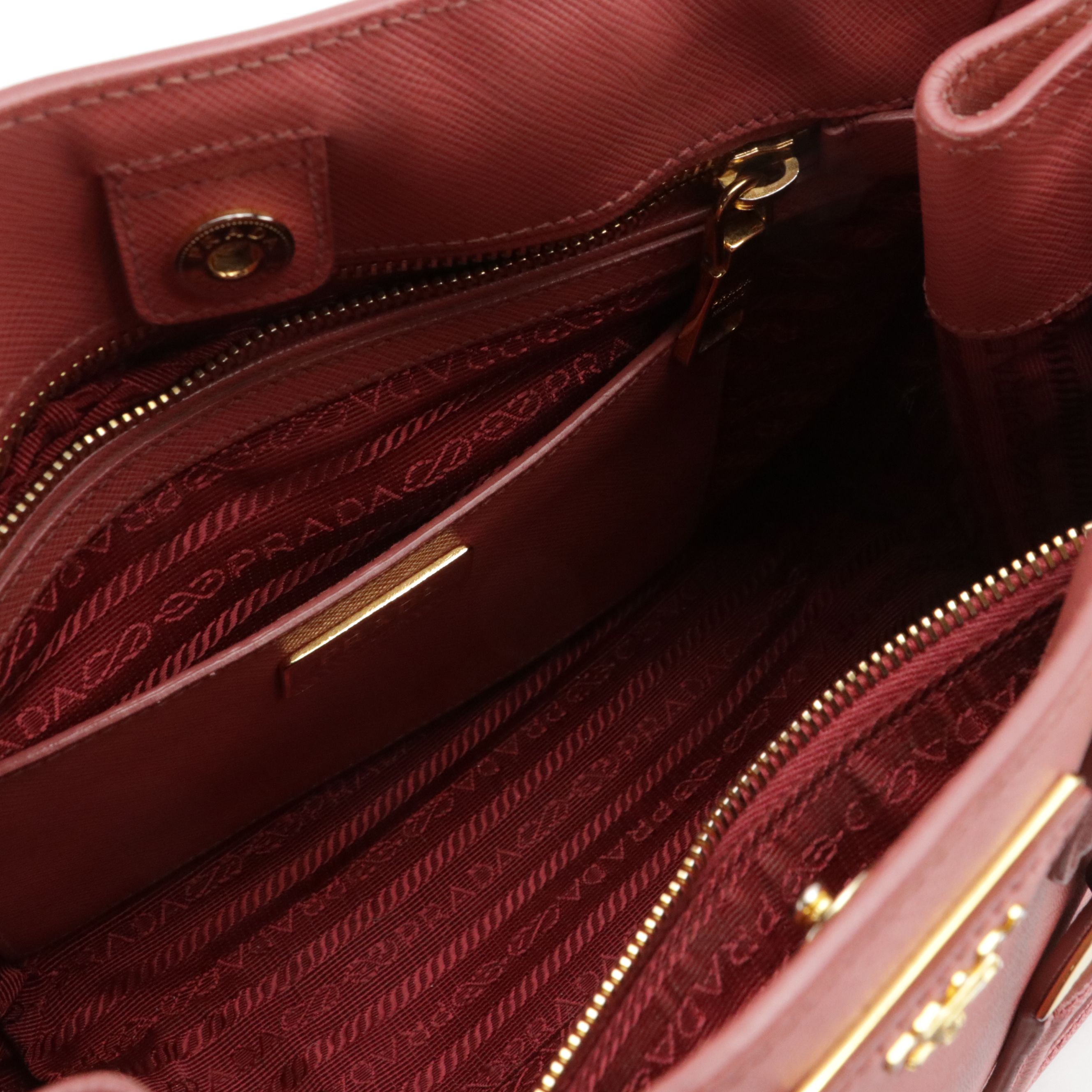 Prada Small Two-Way Shopping Tote in Tamaris & Camelia Pink Saffiano Leather