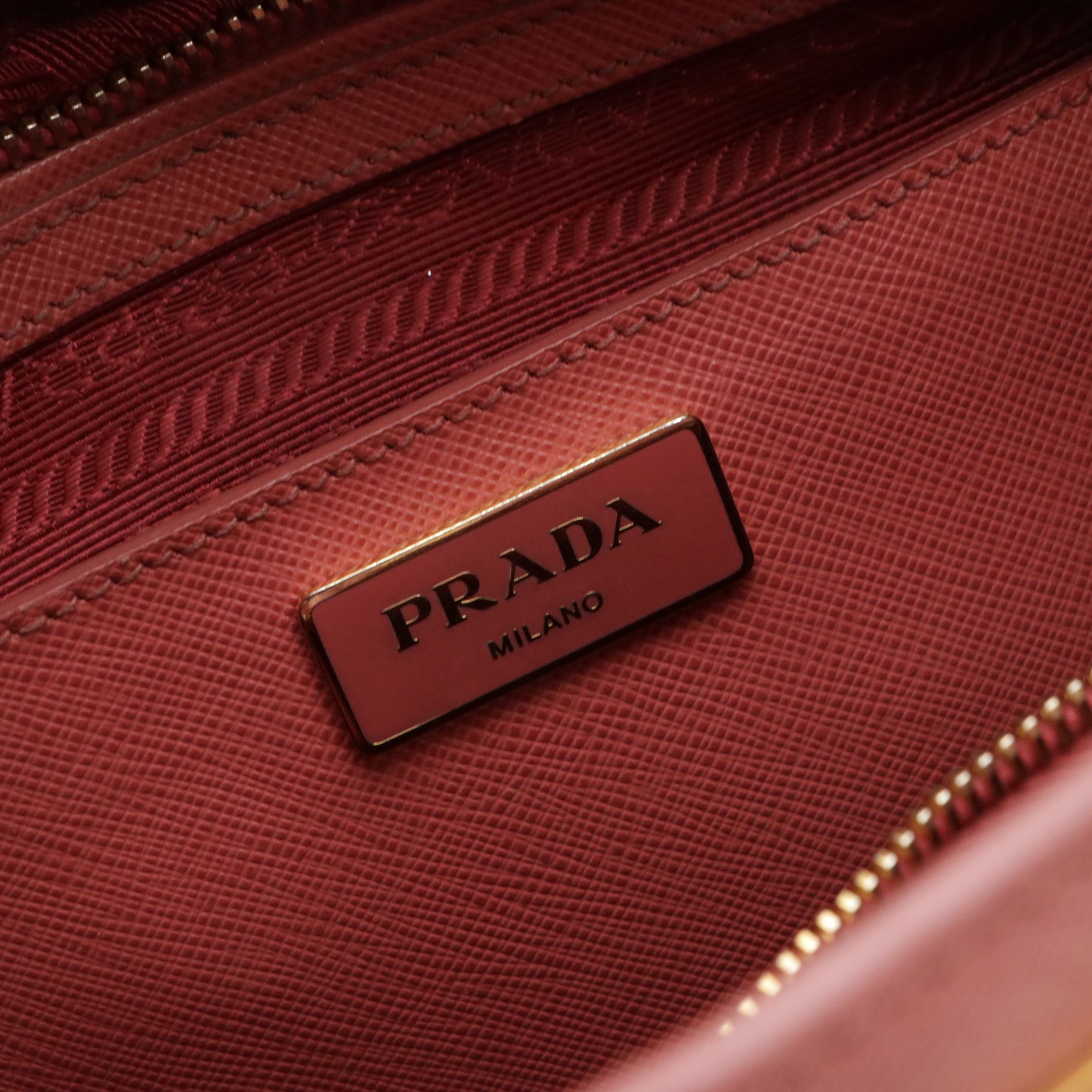 Prada Small Two-Way Shopping Tote in Tamaris & Camelia Pink Saffiano Leather