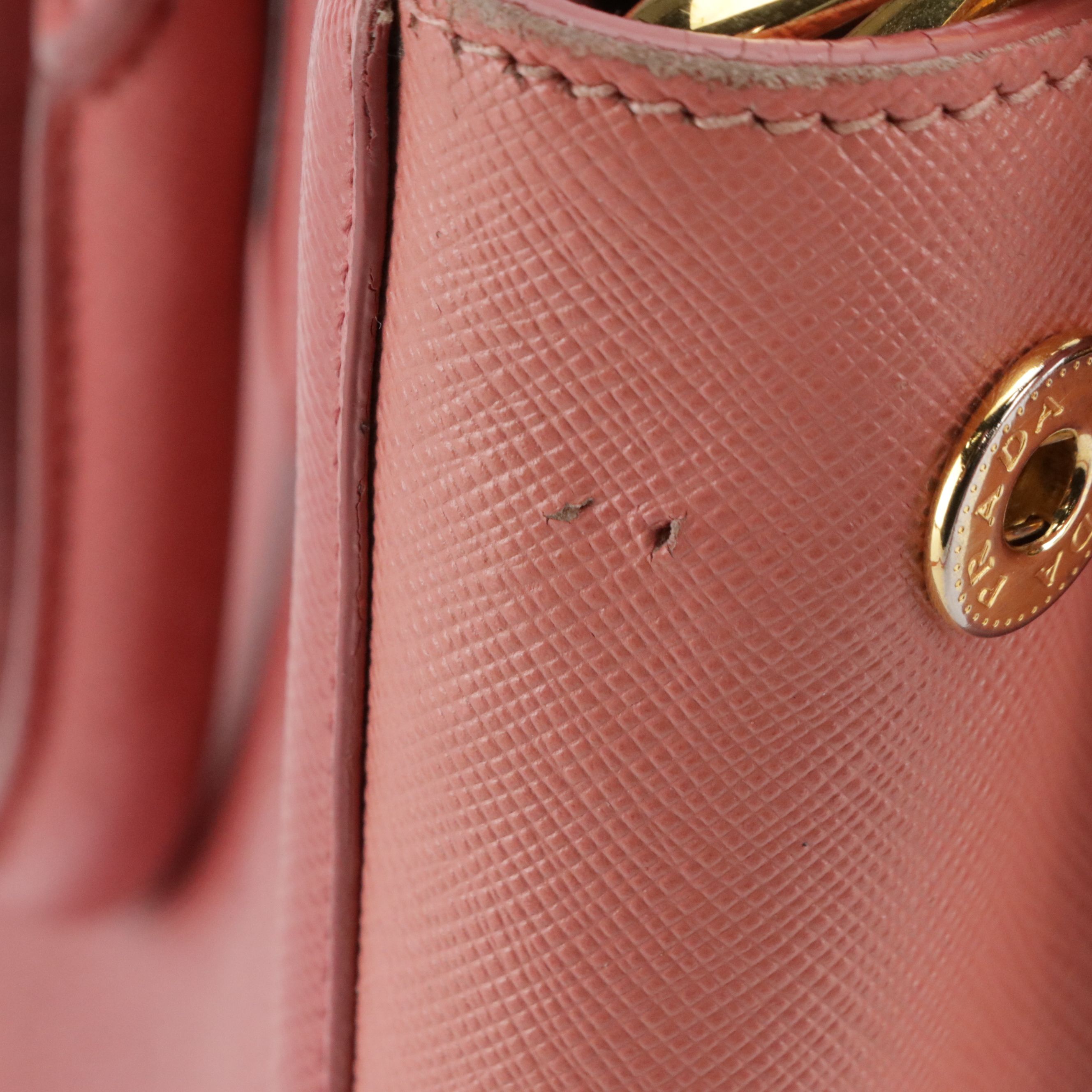 Prada Small Two-Way Shopping Tote in Tamaris & Camelia Pink Saffiano Leather