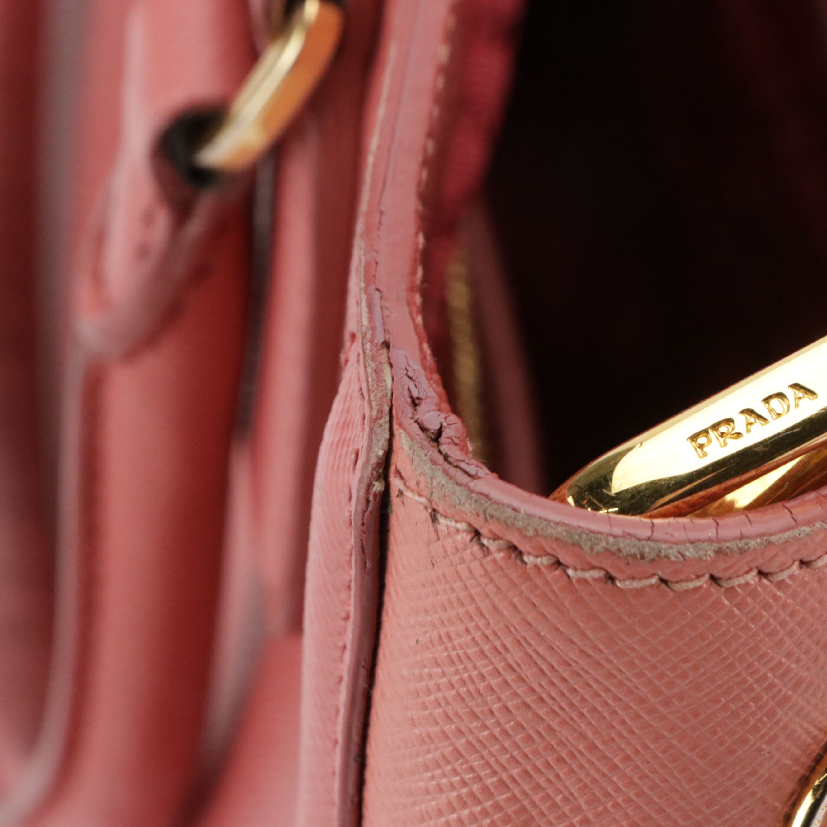 Prada Small Two-Way Shopping Tote in Tamaris & Camelia Pink Saffiano Leather