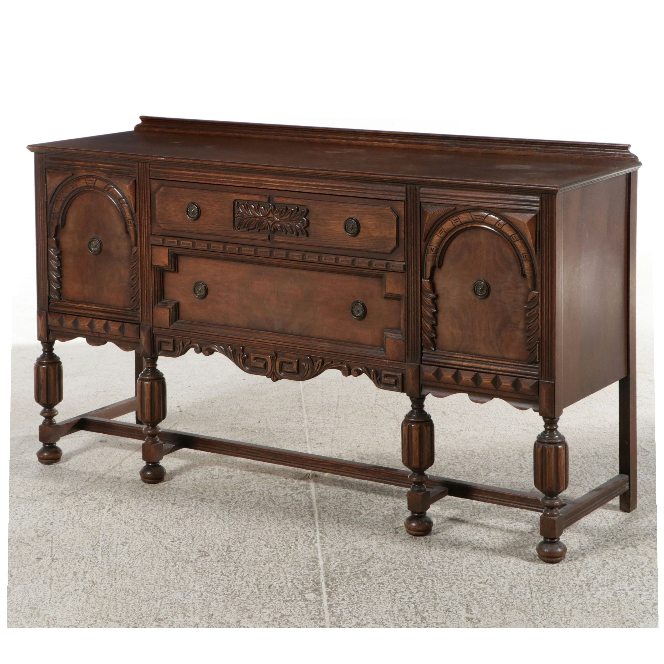 Jacobean Revival Oak Buffet, Late 19th to Early 20th Century