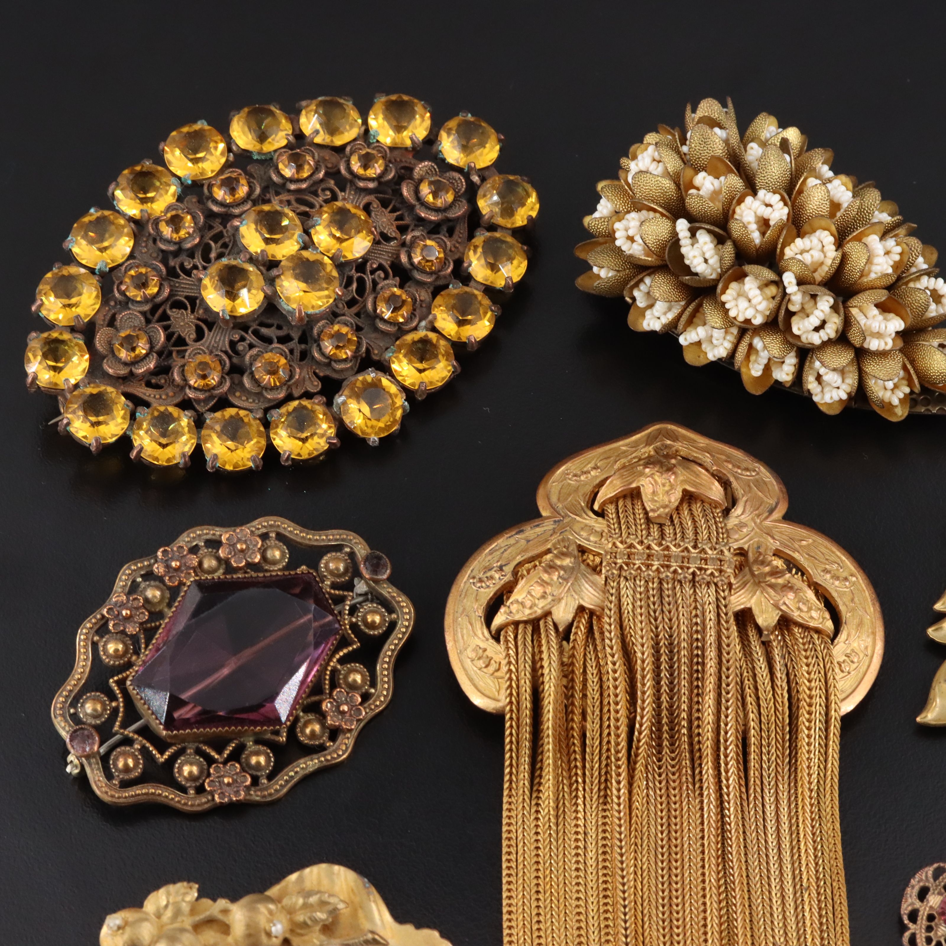 Art Nouveau, Czech and Amethyst Glass Featured in Brooch & Dress Clip Collection