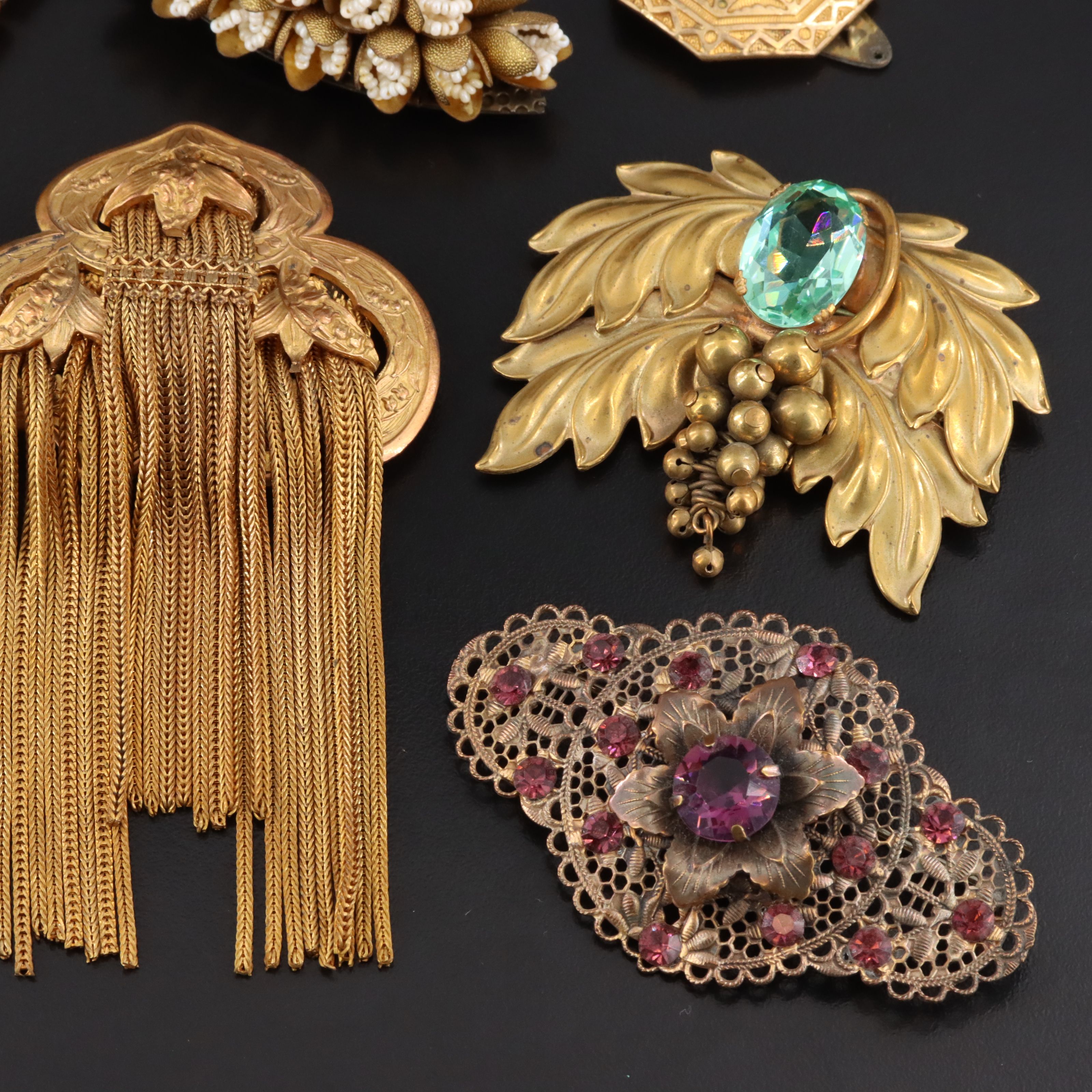 Art Nouveau, Czech and Amethyst Glass Featured in Brooch & Dress Clip Collection