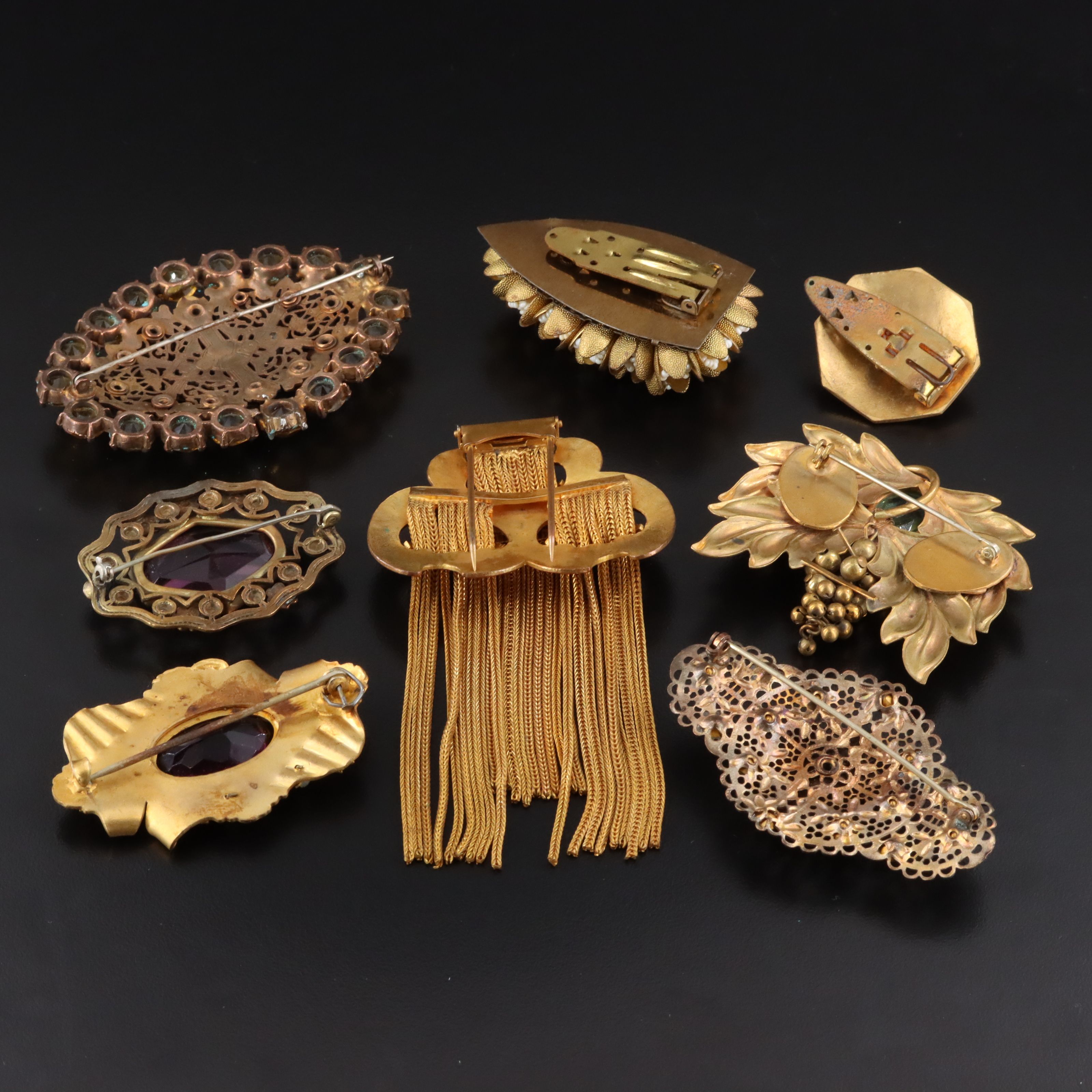 Art Nouveau, Czech and Amethyst Glass Featured in Brooch & Dress Clip Collection