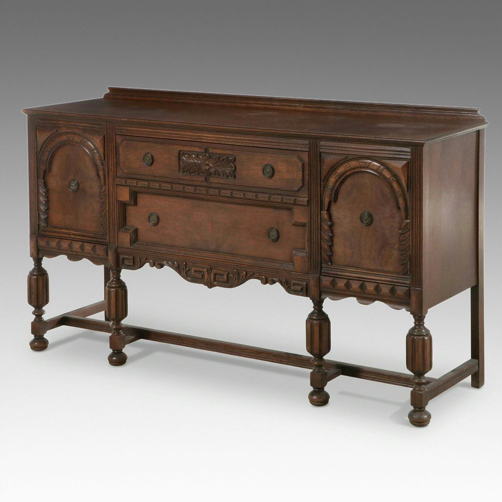 Jacobean Revival Oak Buffet, Late 19th to Early 20th Century