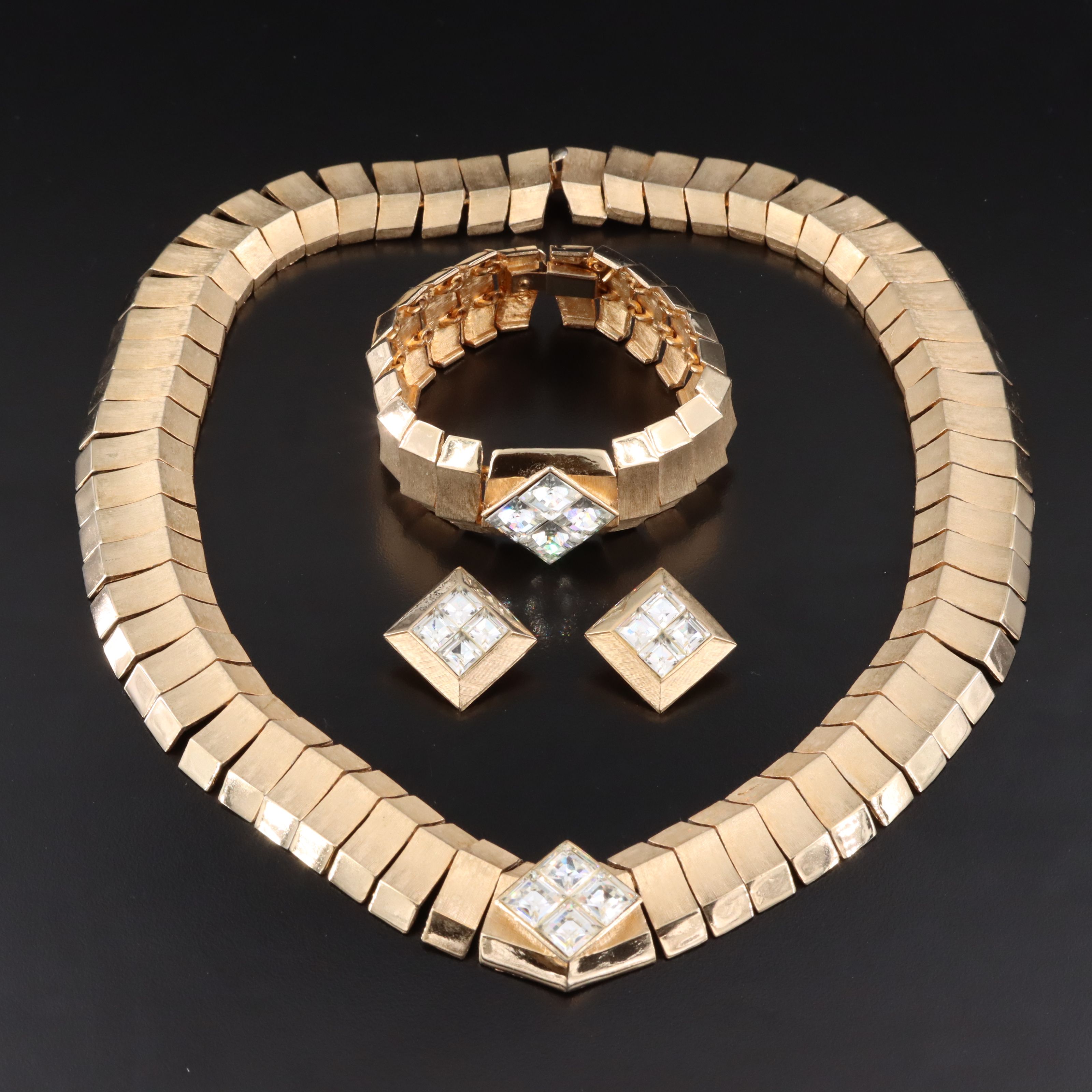 1980s Crystal and Segmented Link Jewelry Set