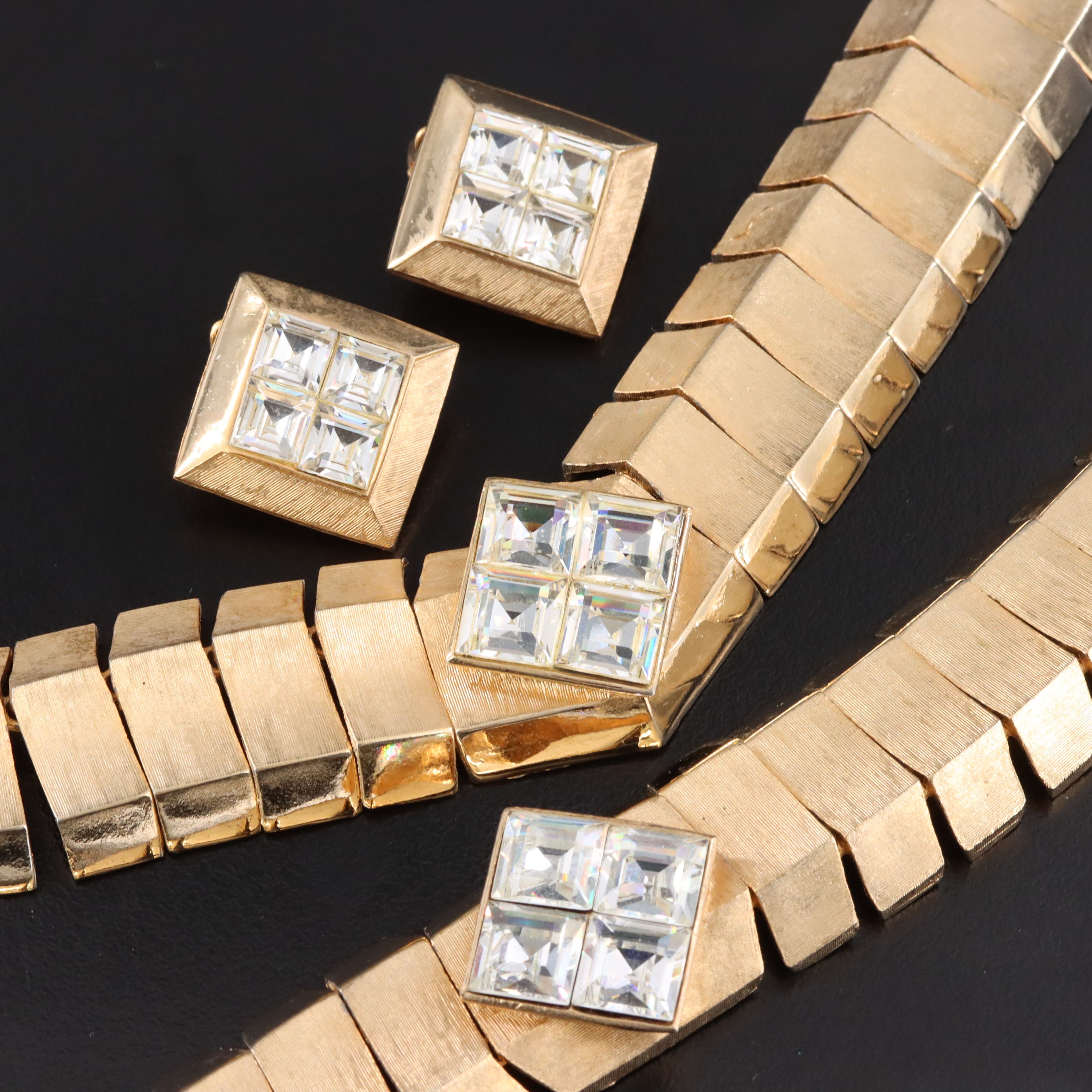 1980s Crystal and Segmented Link Jewelry Set