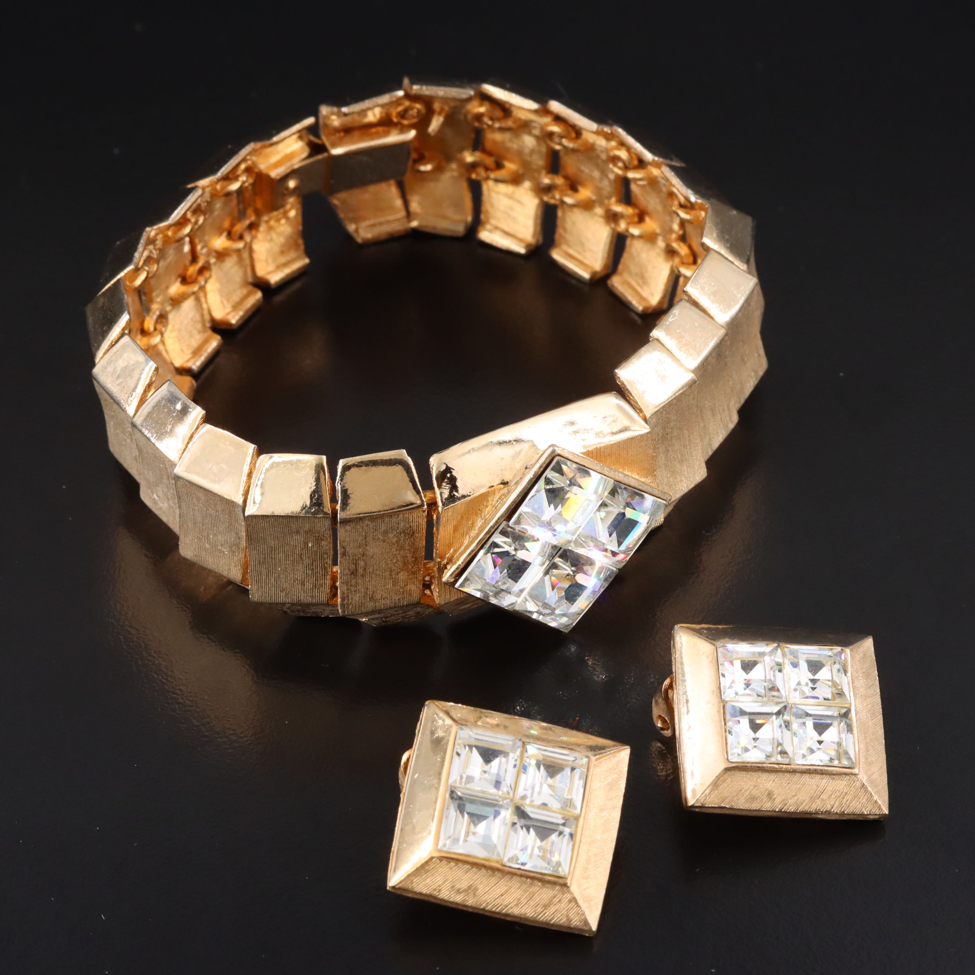 1980s Crystal and Segmented Link Jewelry Set