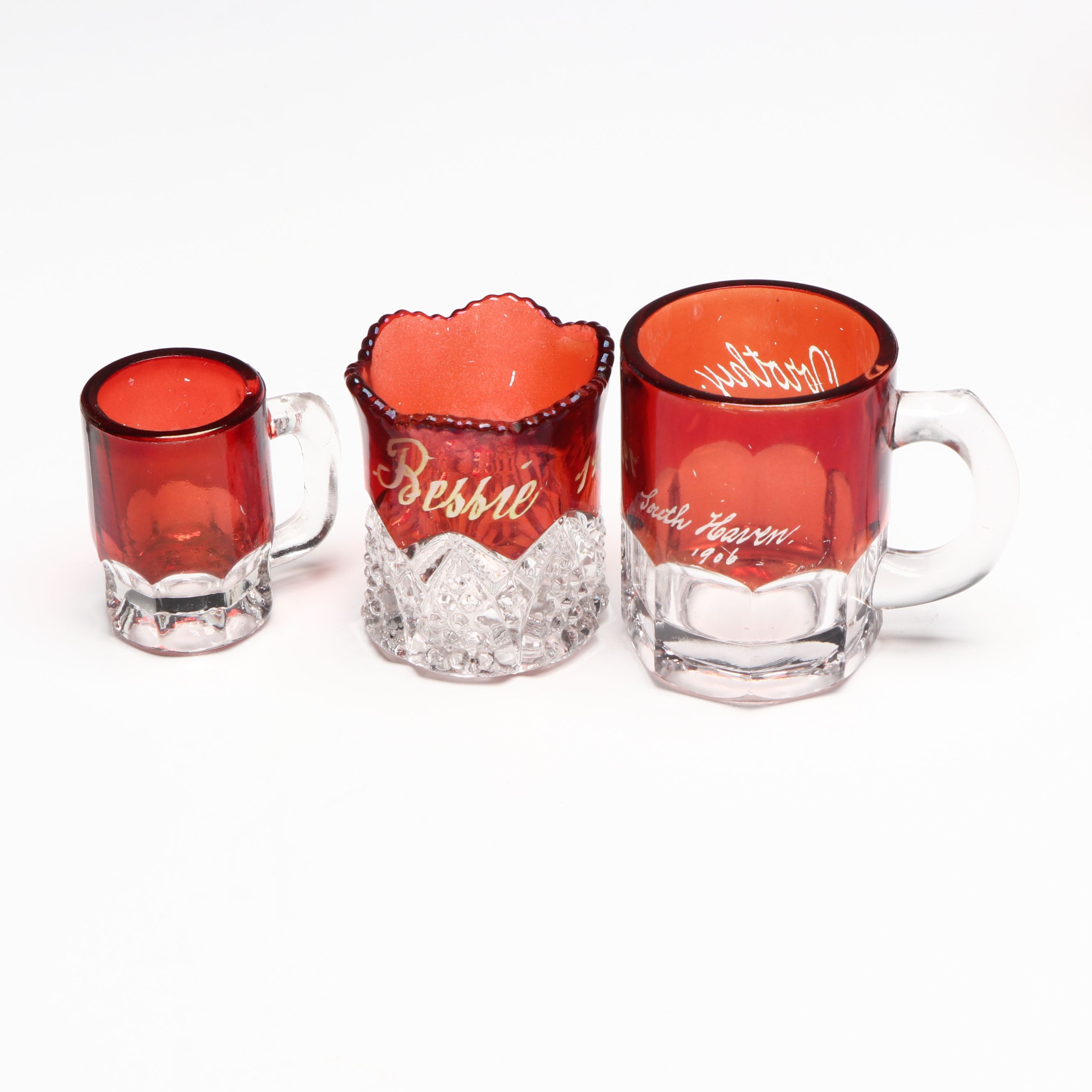Collection of Bohemian Style Ruby Cut to Clear Glass Drinkware