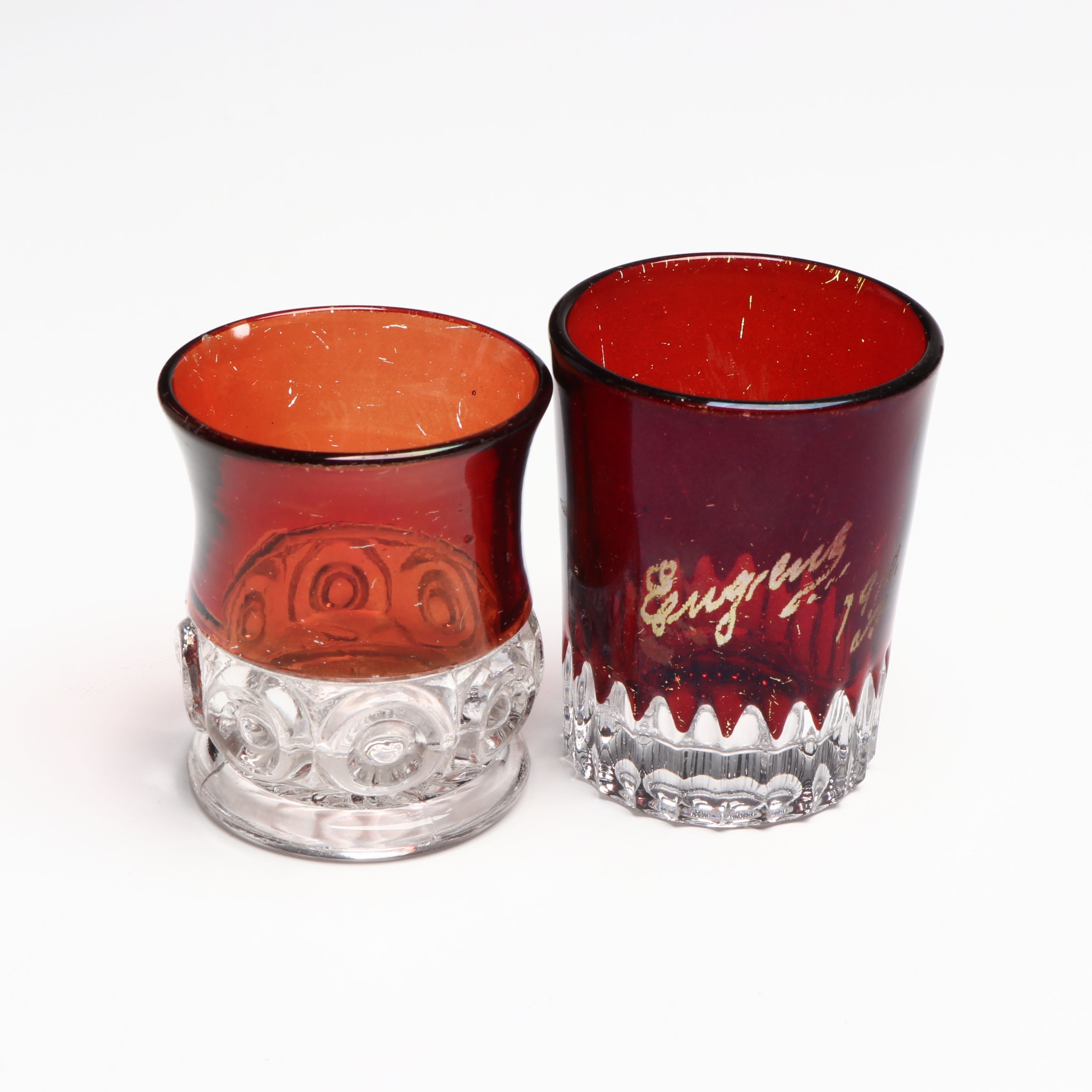 Collection of Bohemian Style Ruby Cut to Clear Glass Drinkware