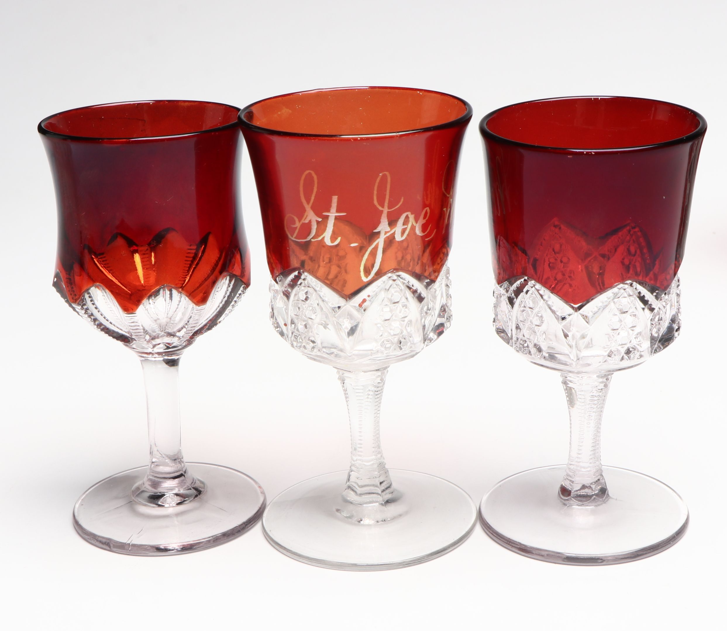 Collection of Bohemian Style Ruby Cut to Clear Glass Drinkware