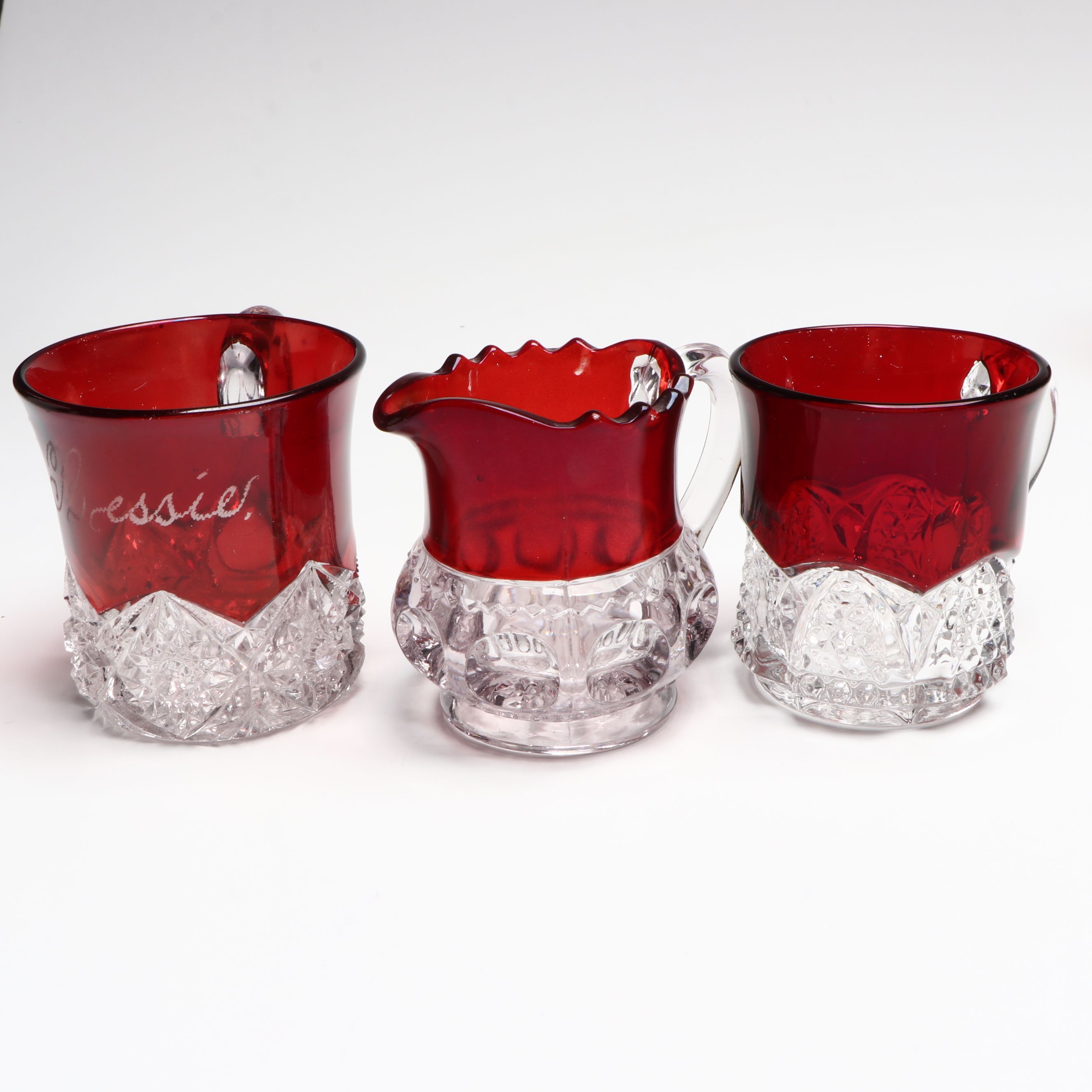 Collection of Bohemian Style Ruby Cut to Clear Glass Drinkware