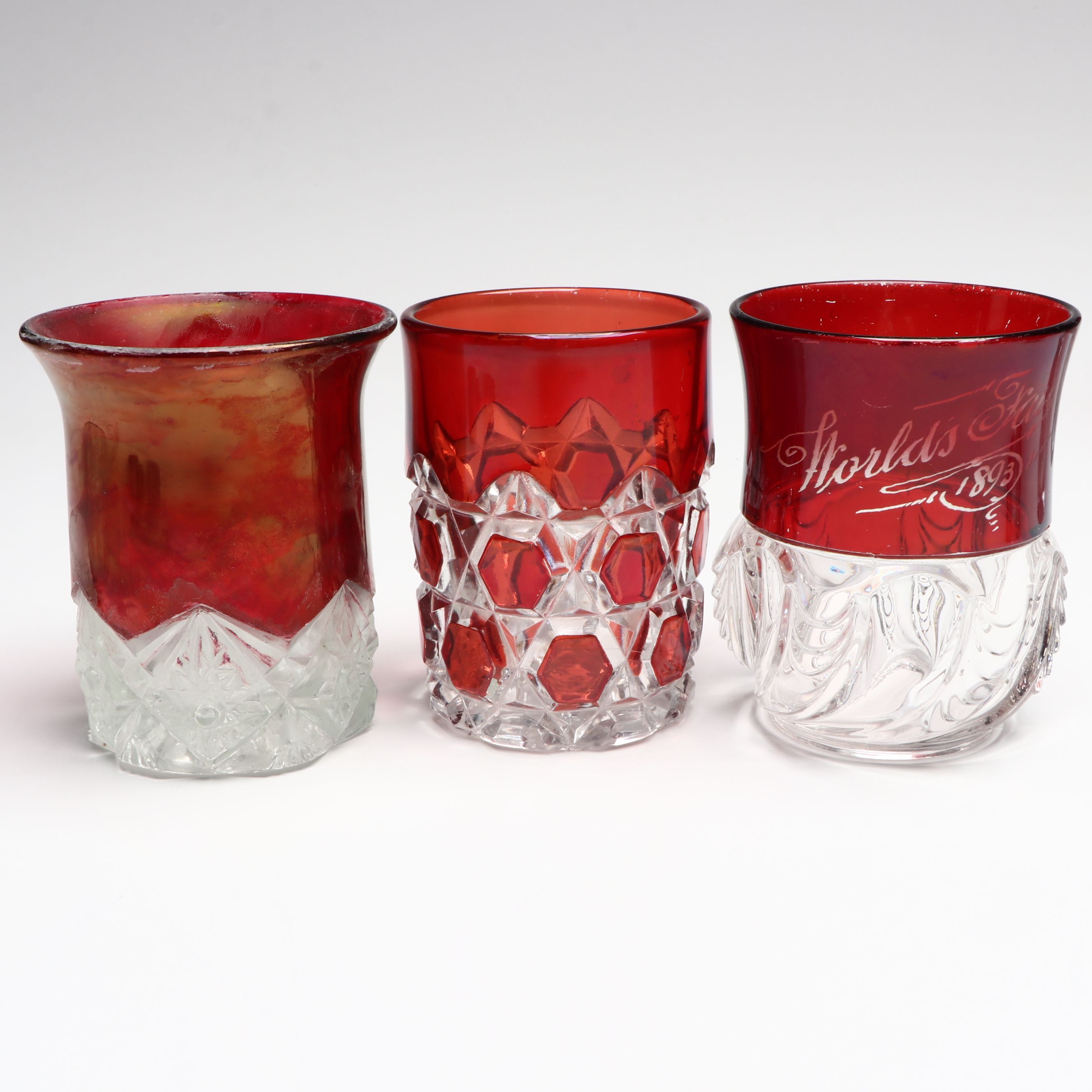 Collection of Bohemian Style Ruby Cut to Clear Glass Drinkware