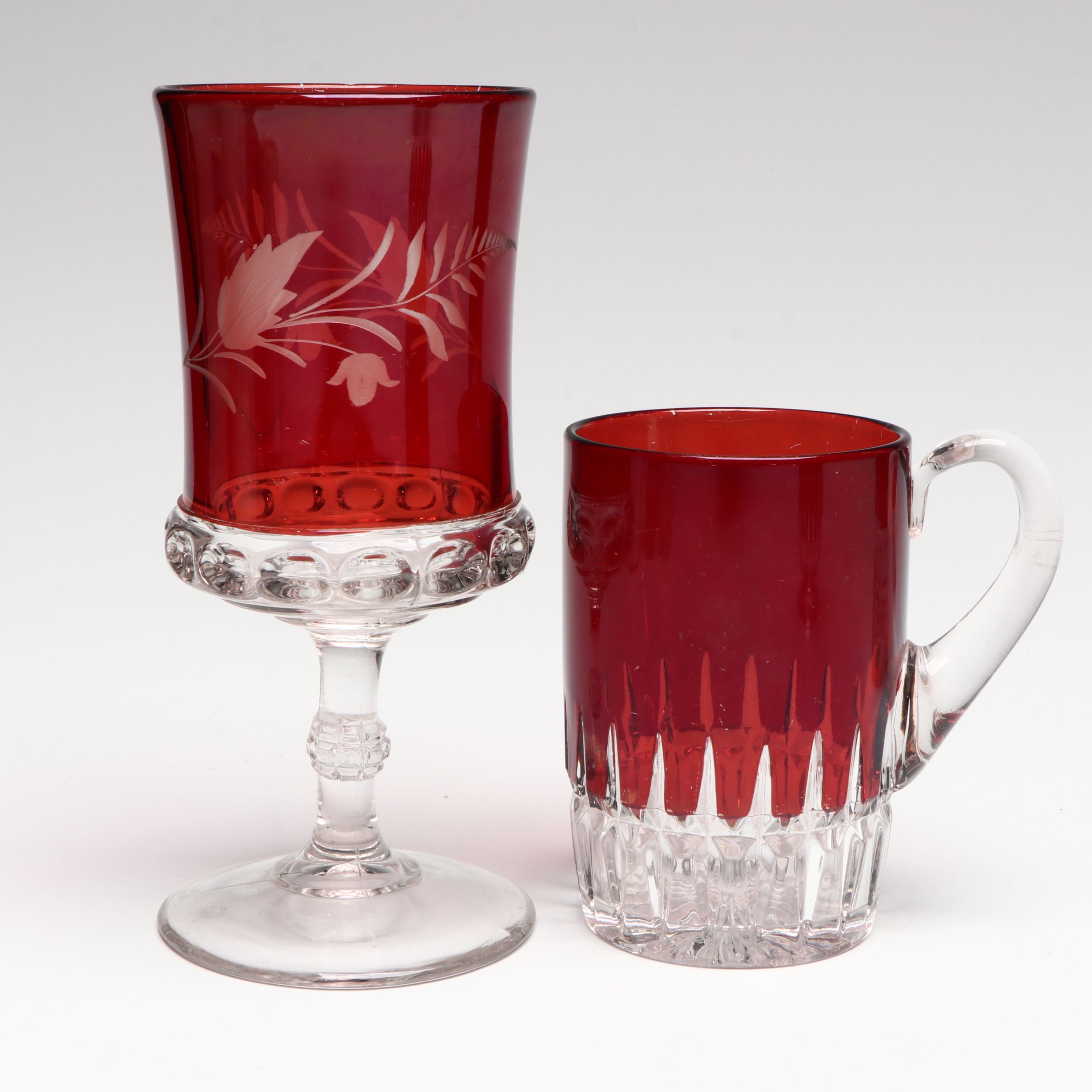 Collection of Bohemian Style Ruby Cut to Clear Glass Drinkware