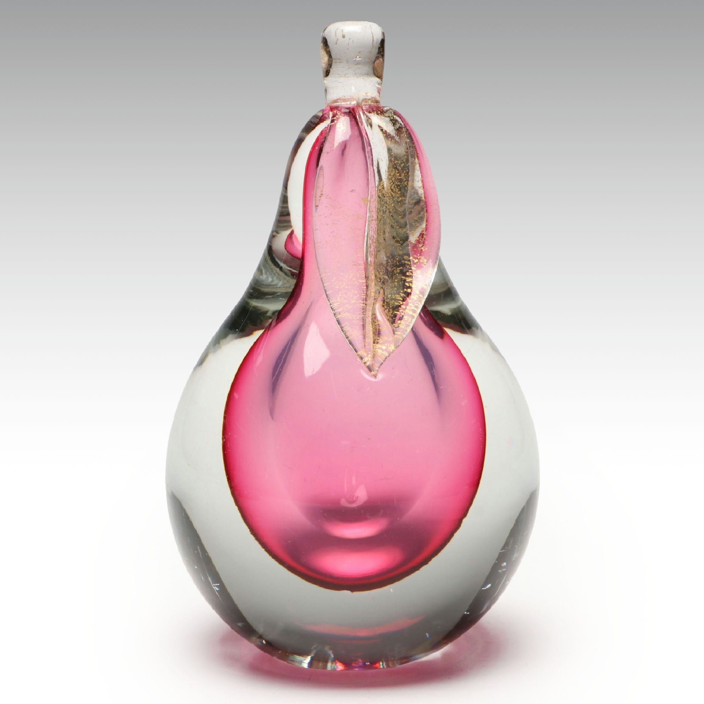 Murano Style Sommerso Art Glass Pear Paperweight