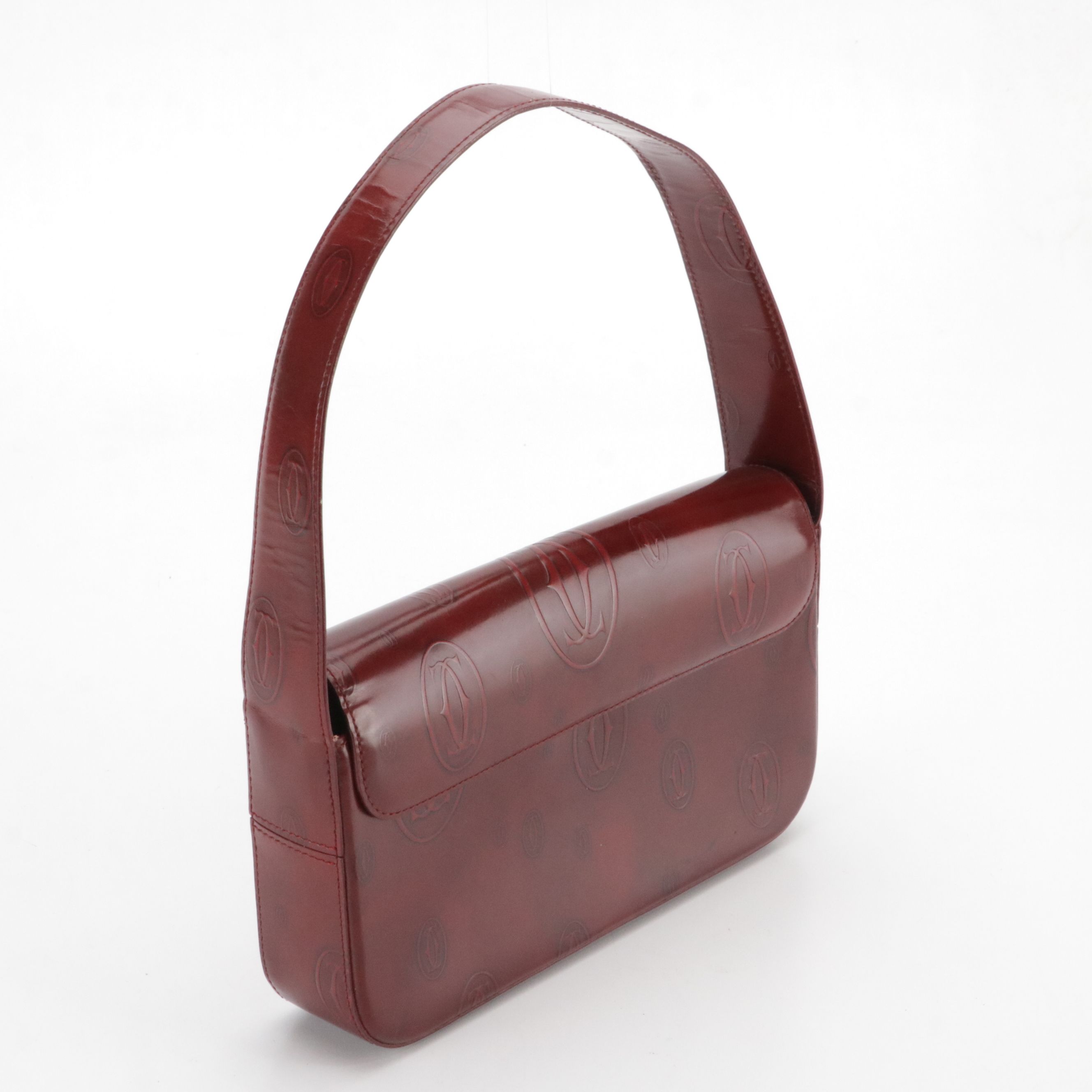 Cartier Baguette Shoulder Bag in Burgundy Happy Birthday Patent Leather