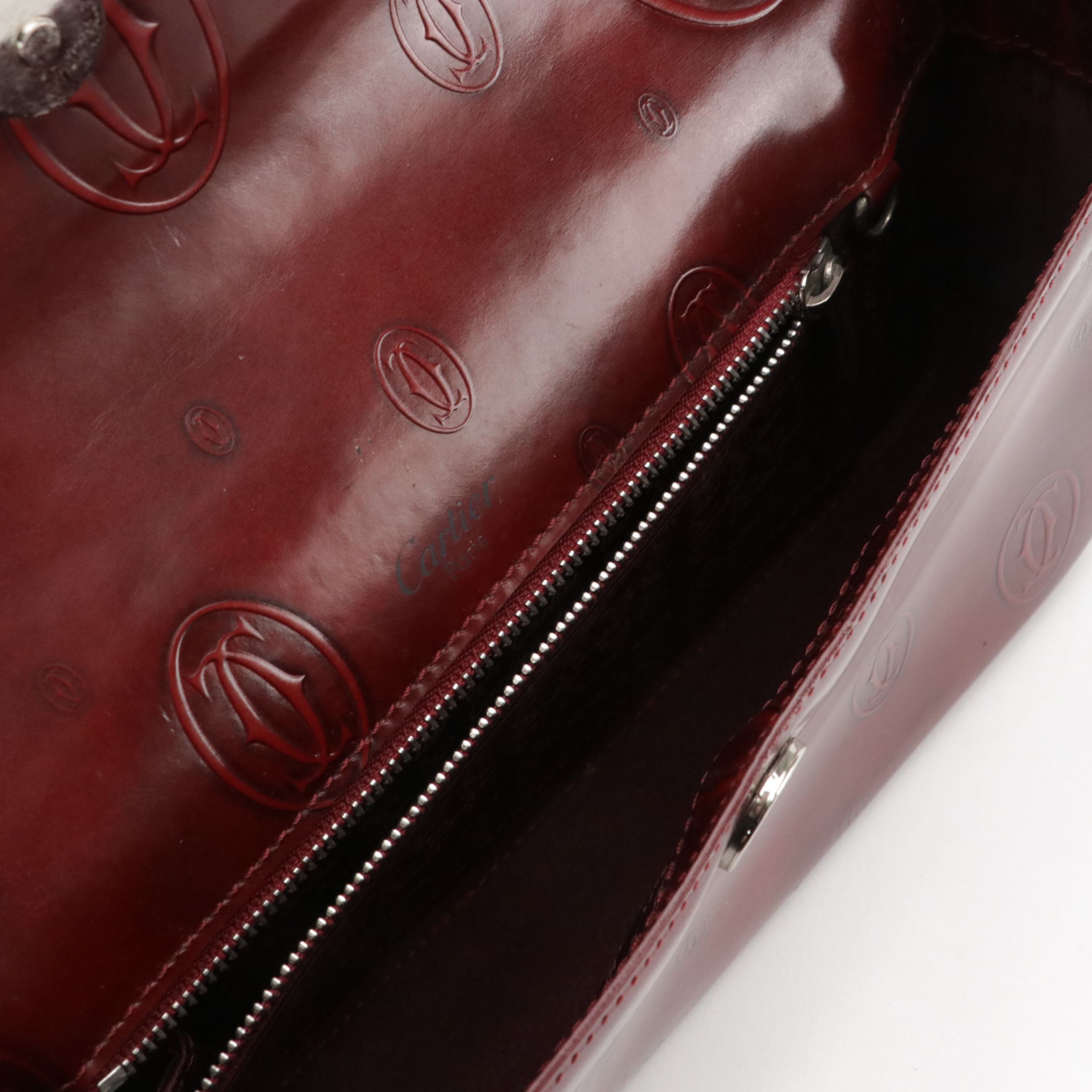 Cartier Baguette Shoulder Bag in Burgundy Happy Birthday Patent Leather