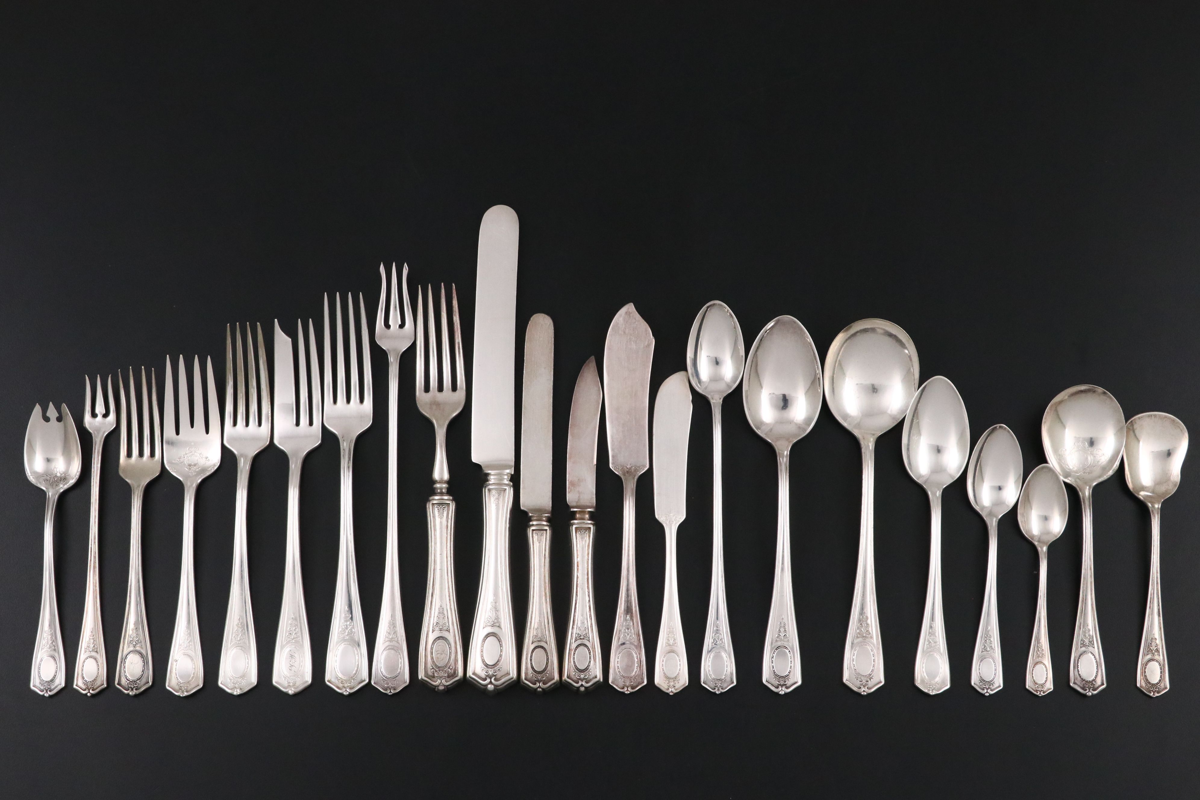 Oneida "Louis XVI" Silver Plate Flatware and Serving Utensils, 1911