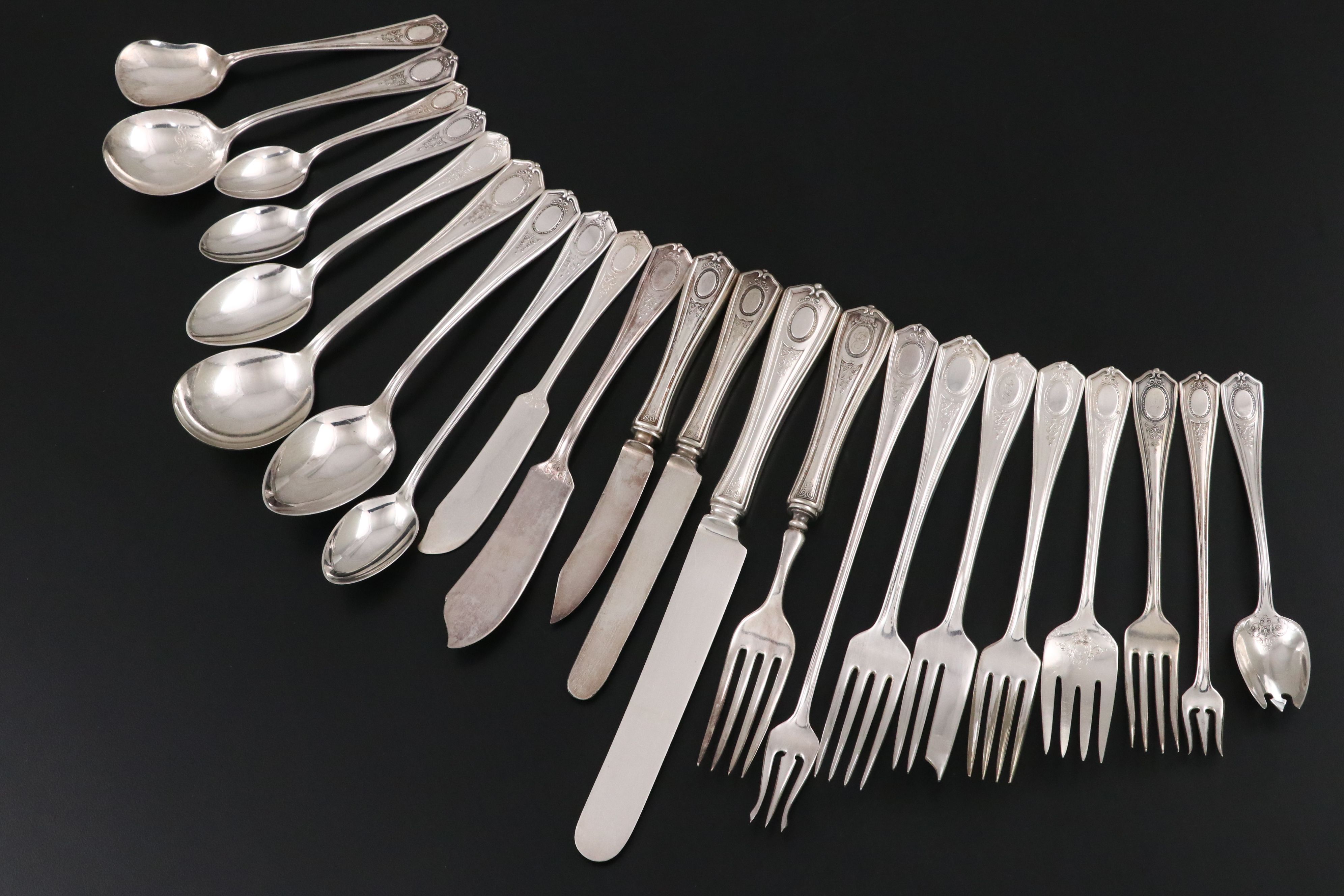 Oneida "Louis XVI" Silver Plate Flatware and Serving Utensils, 1911