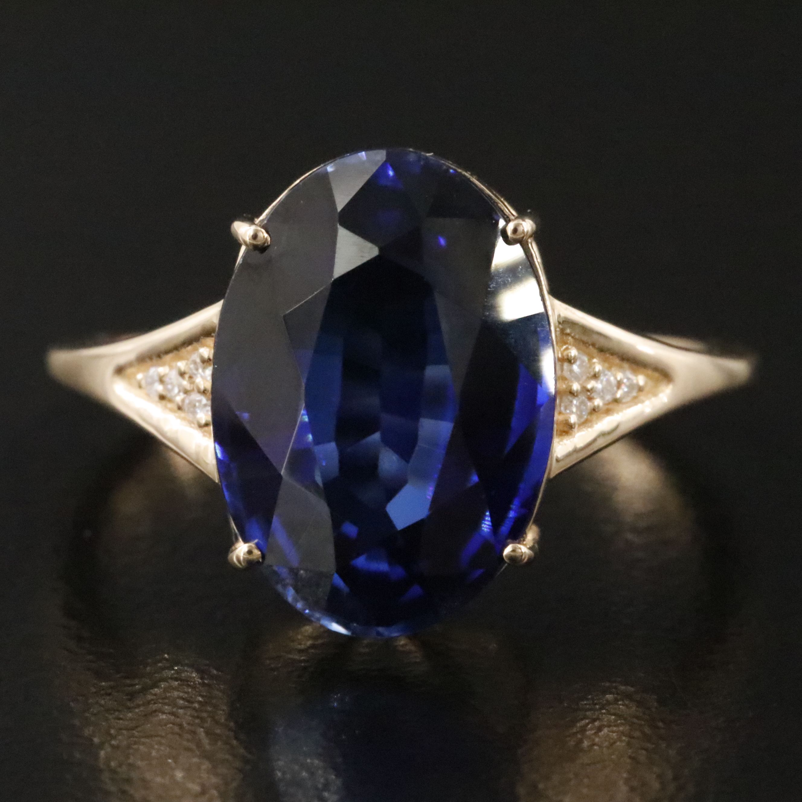 14K 5.73 CT Lab Grown Sapphire and Moissanite Ring