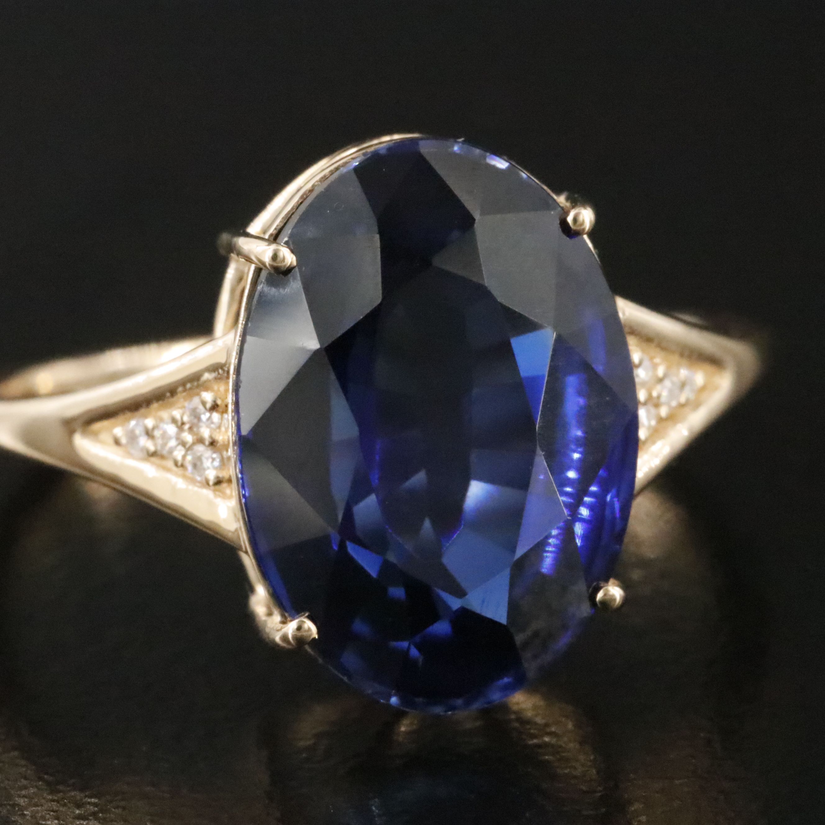 14K 5.73 CT Lab Grown Sapphire and Moissanite Ring