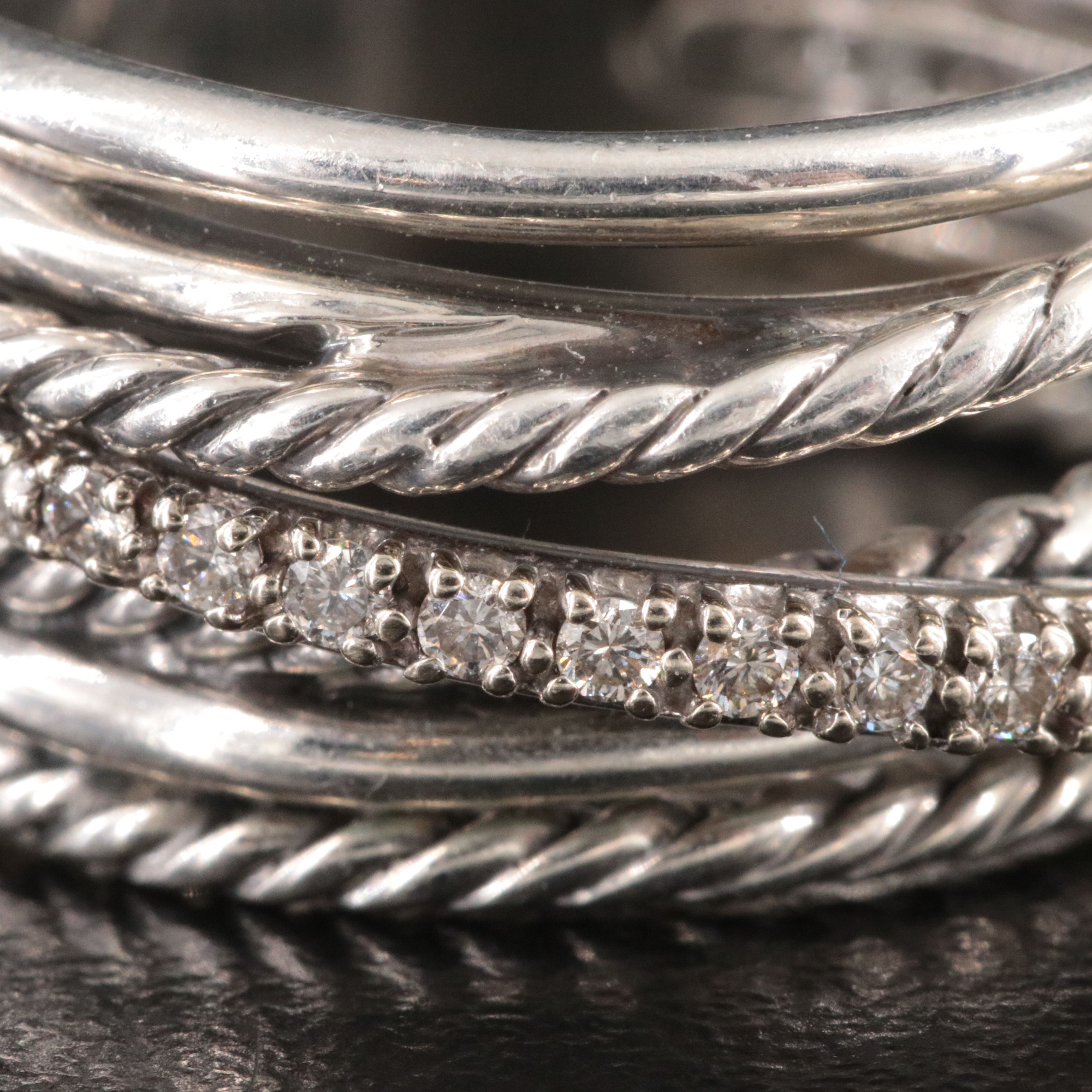 David Yurman Sterling and 14K Diamond Crossover Ring