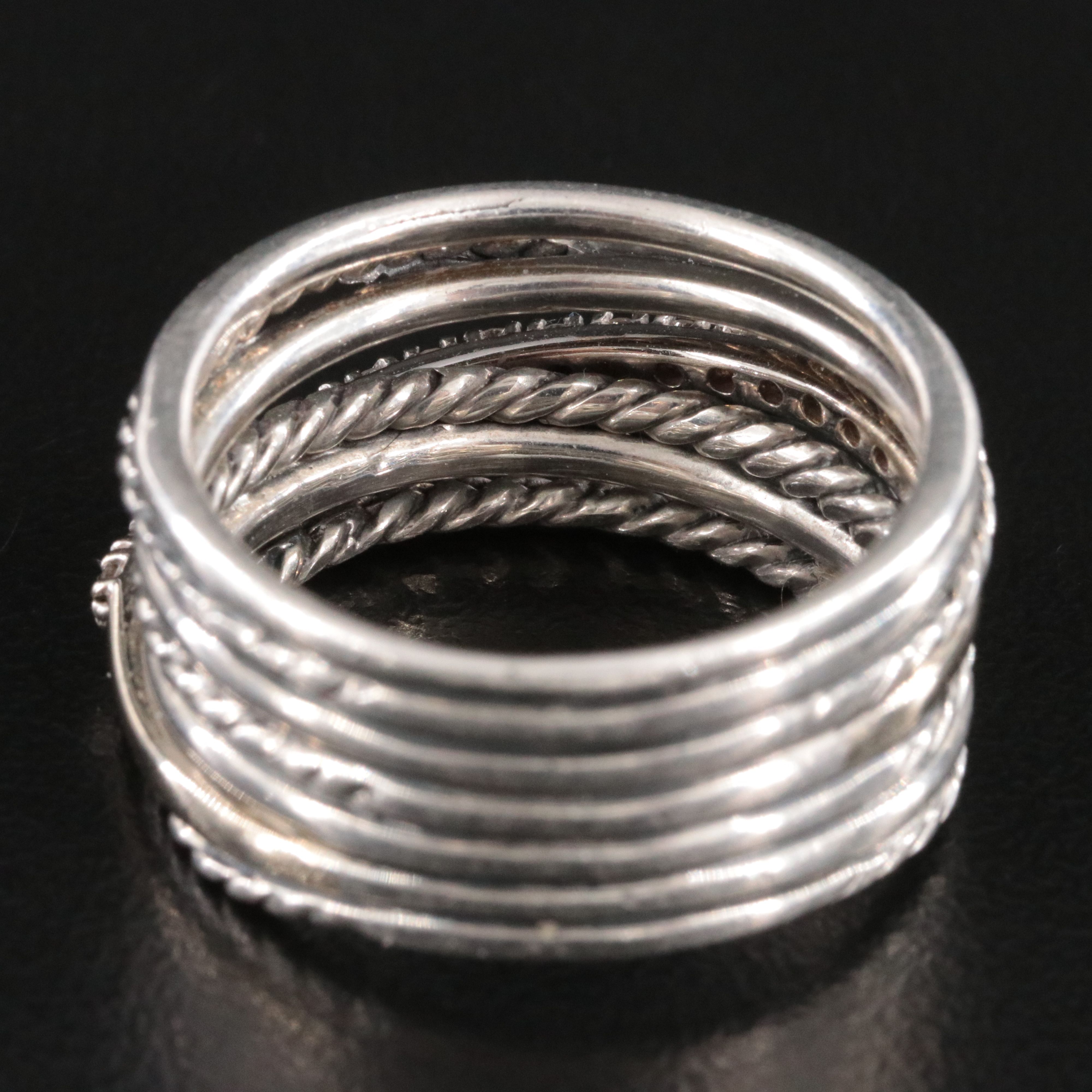 David Yurman Sterling and 14K Diamond Crossover Ring