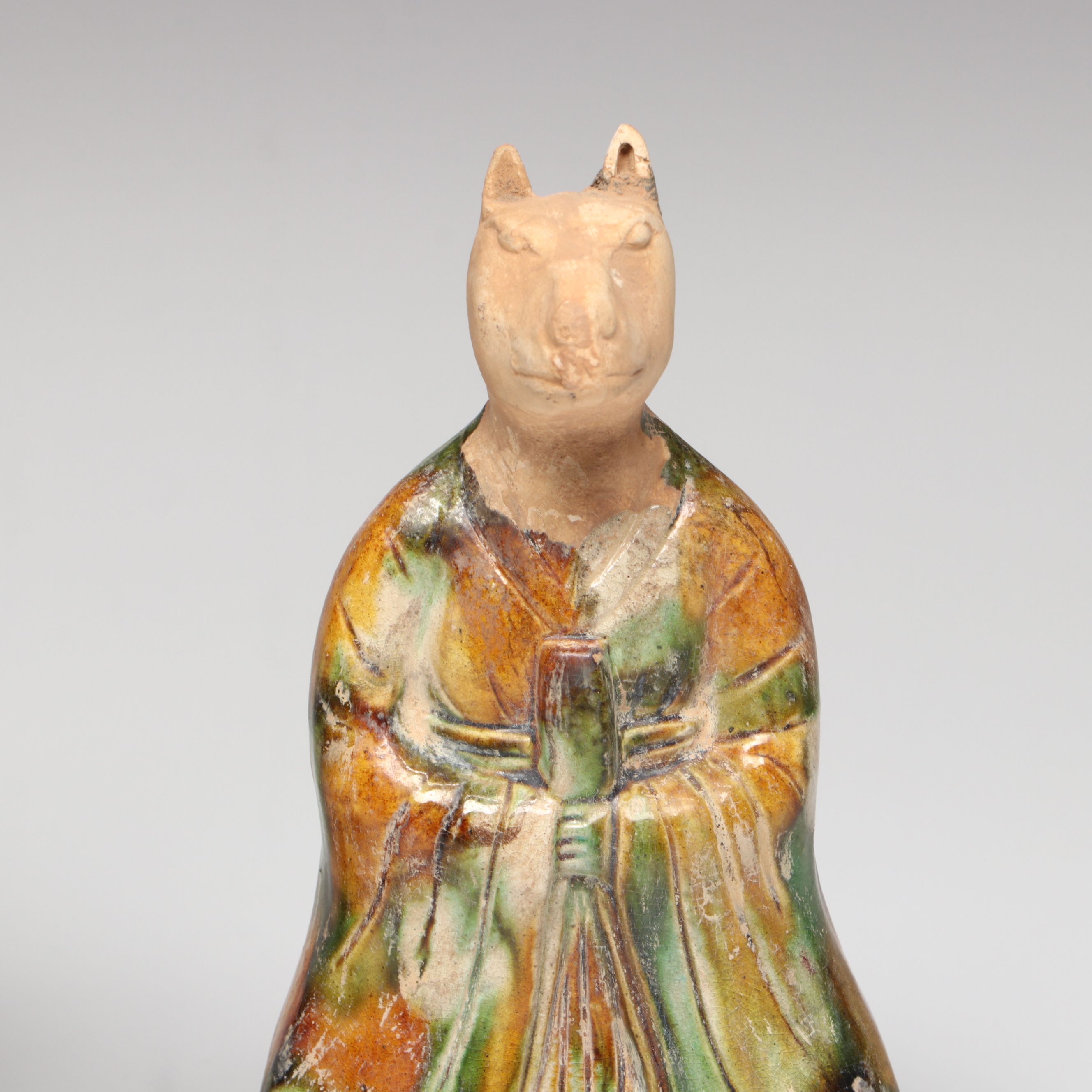 Tang Dynasty Style Sancai Ceramic Man and Anthropomorphic Dog