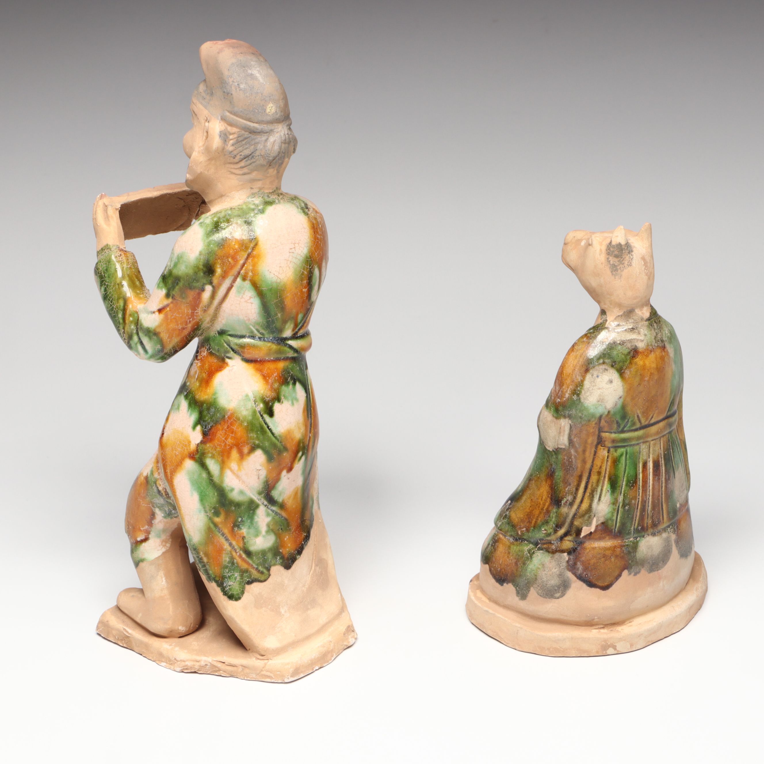 Tang Dynasty Style Sancai Ceramic Man and Anthropomorphic Dog