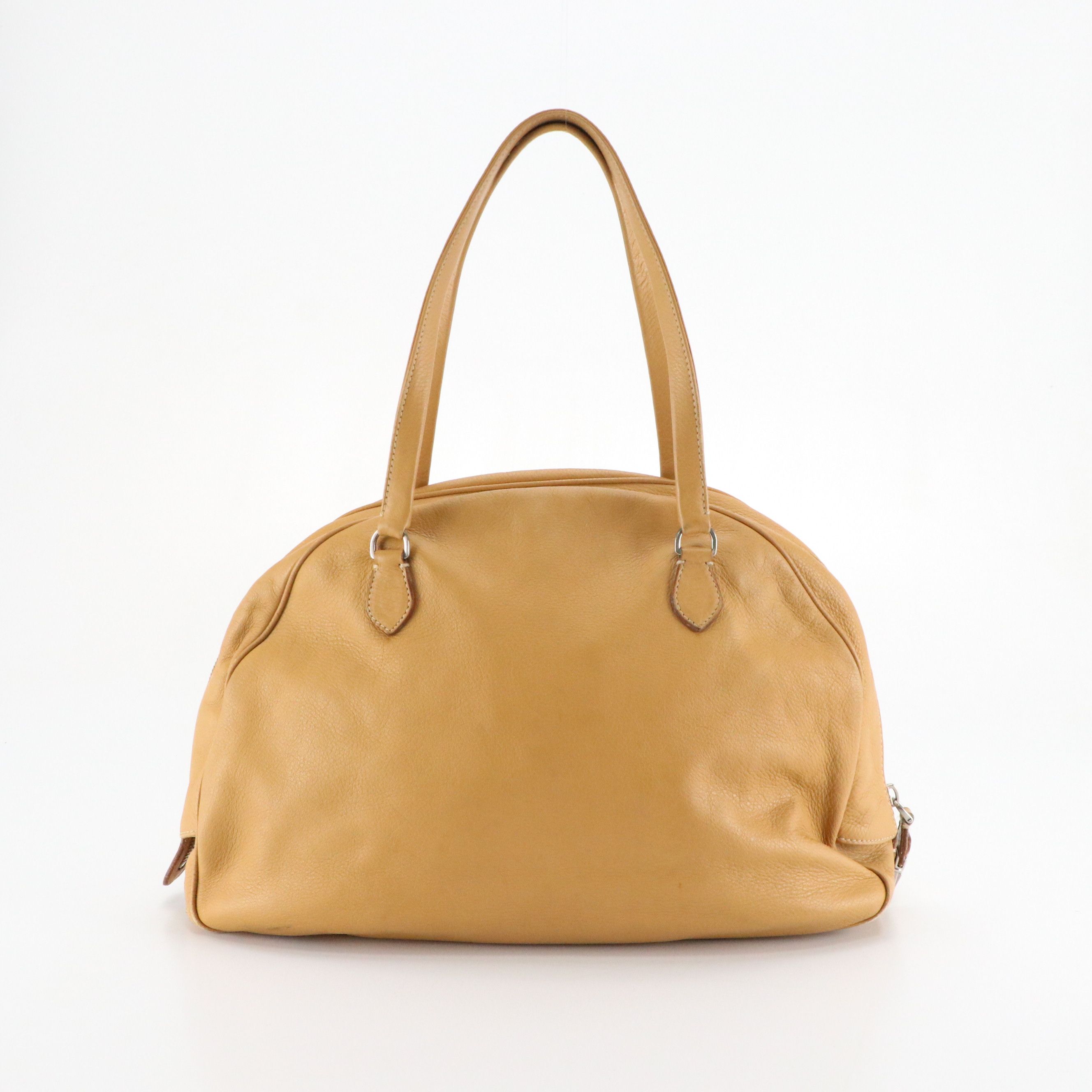 Prada Domed Zip-Around Shoulder Bag in Tan Vitello Daino Leather