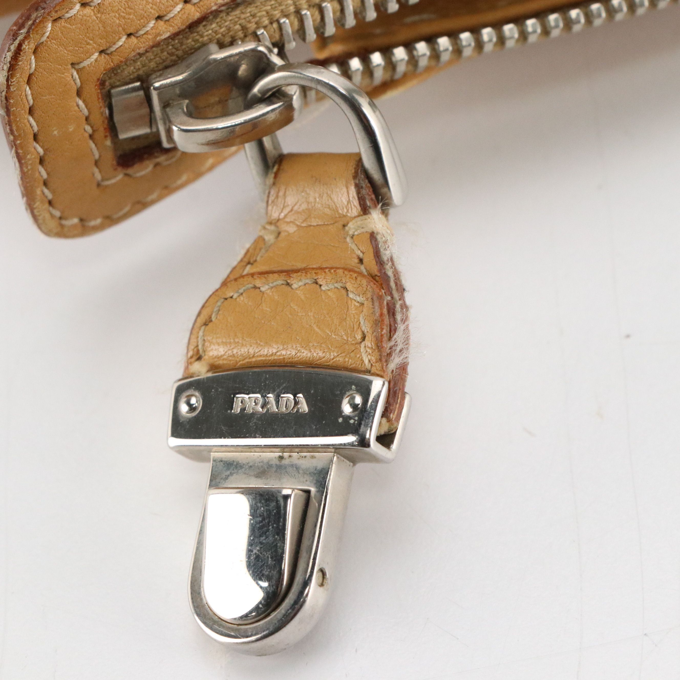 Prada Domed Zip-Around Shoulder Bag in Tan Vitello Daino Leather