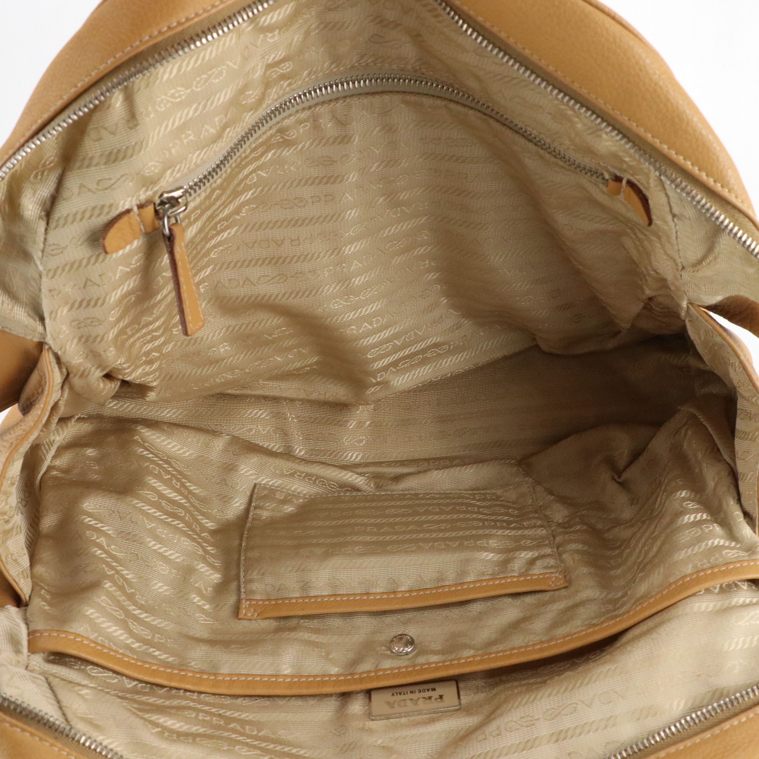 Prada Domed Zip-Around Shoulder Bag in Tan Vitello Daino Leather