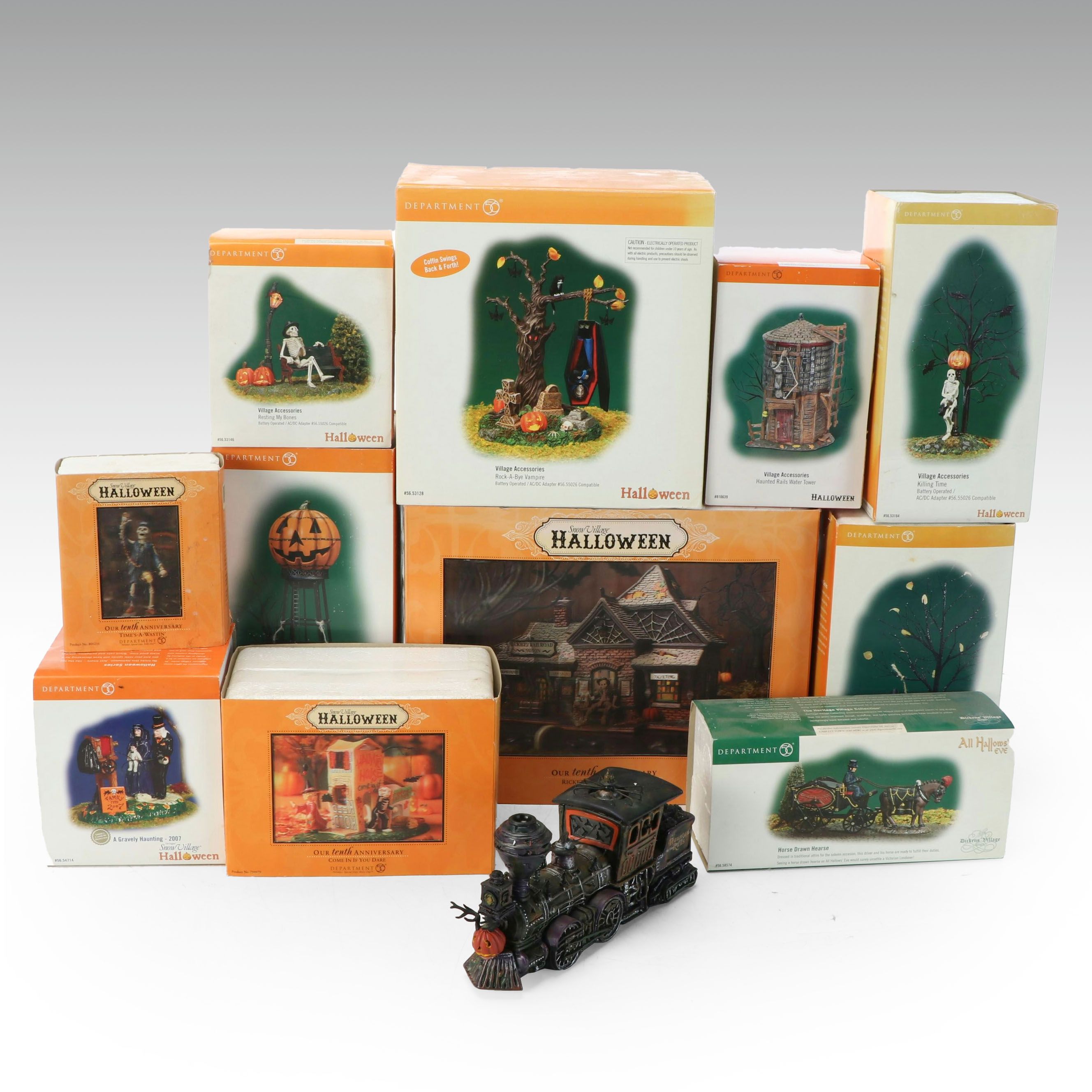 Snow Village Halloween 10th Anniversary "Rickety Railroad Station" with More Set