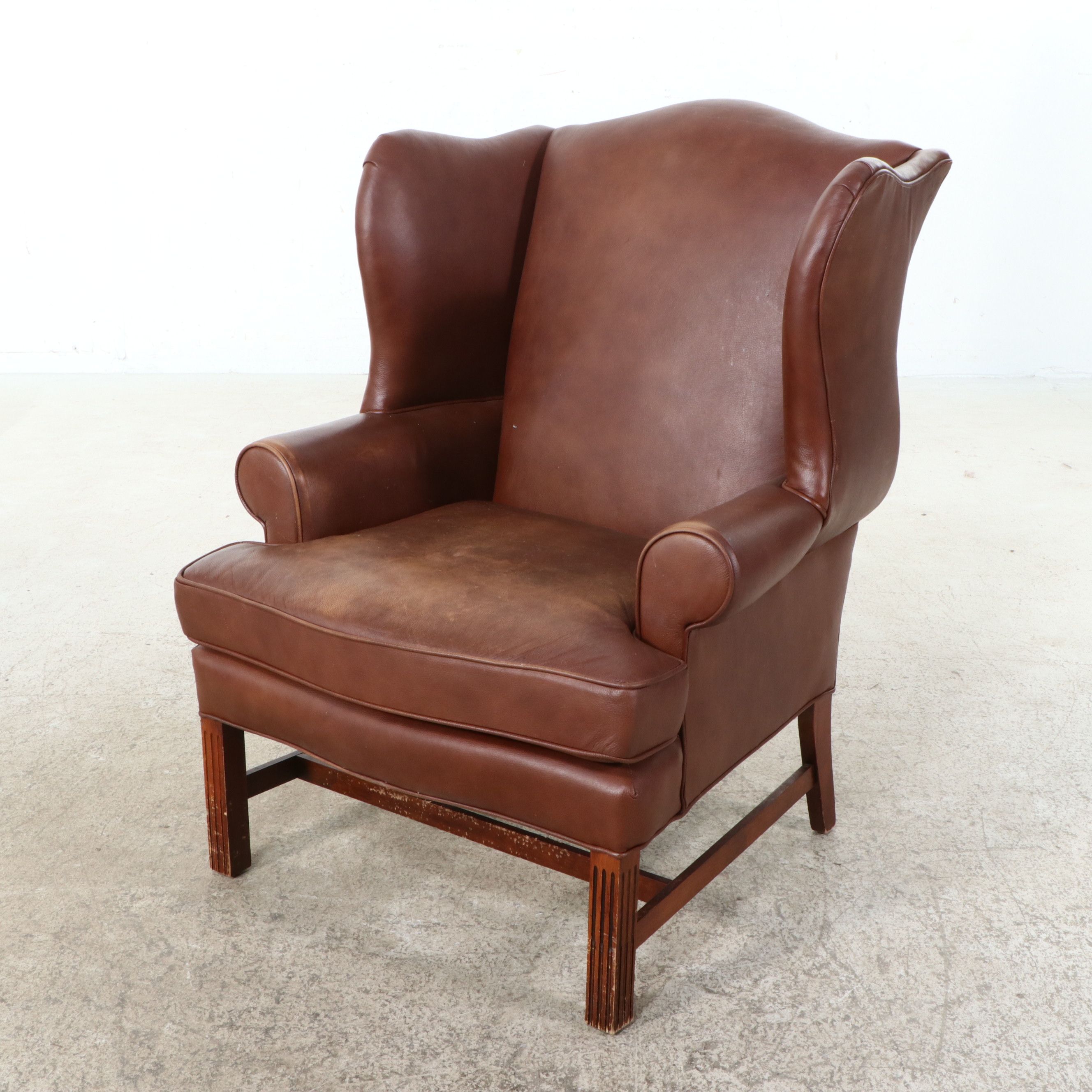 Fairfield Chippendale Style Leather Wingback Chair and Ottoman