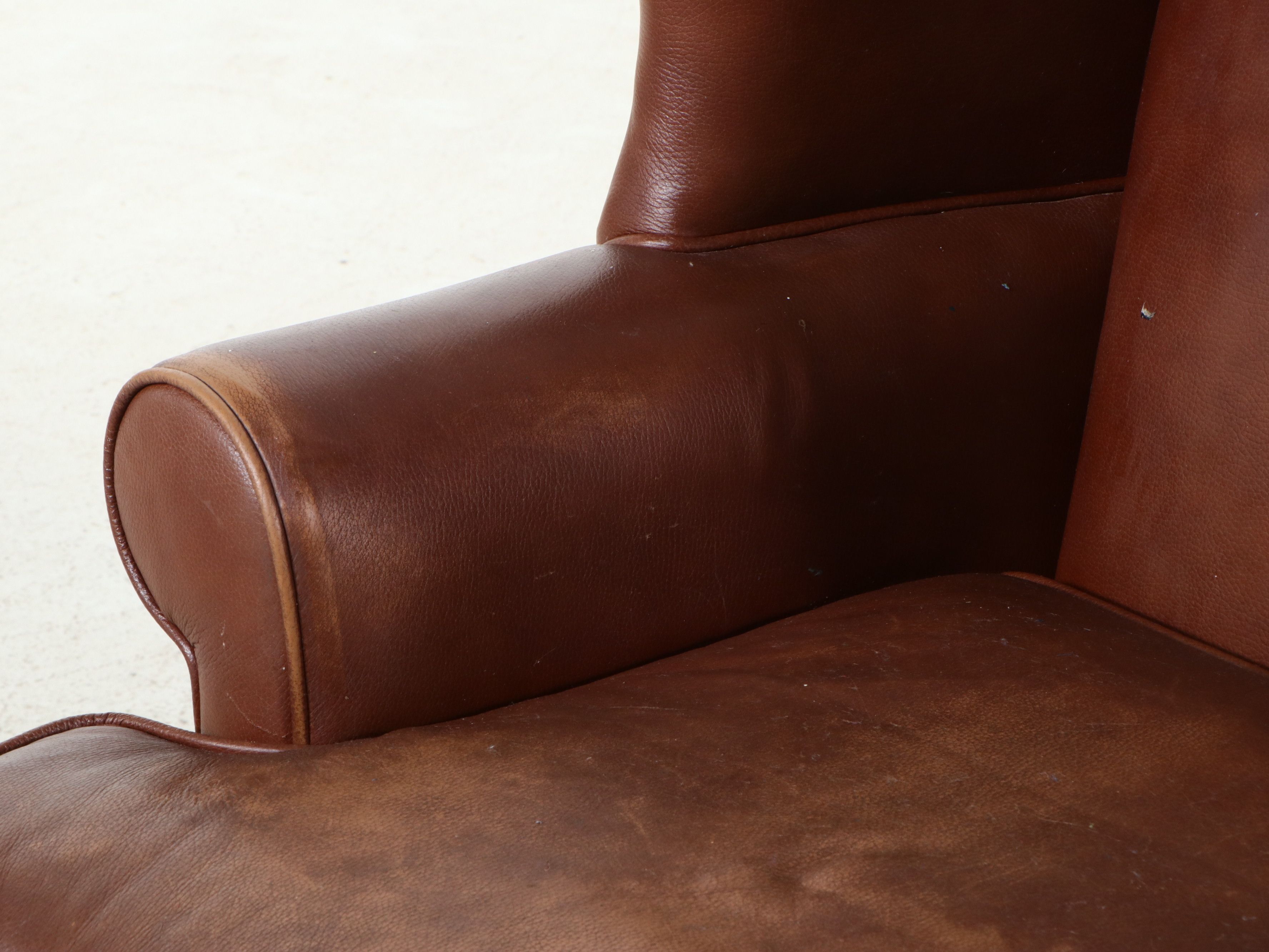 Fairfield Chippendale Style Leather Wingback Chair and Ottoman