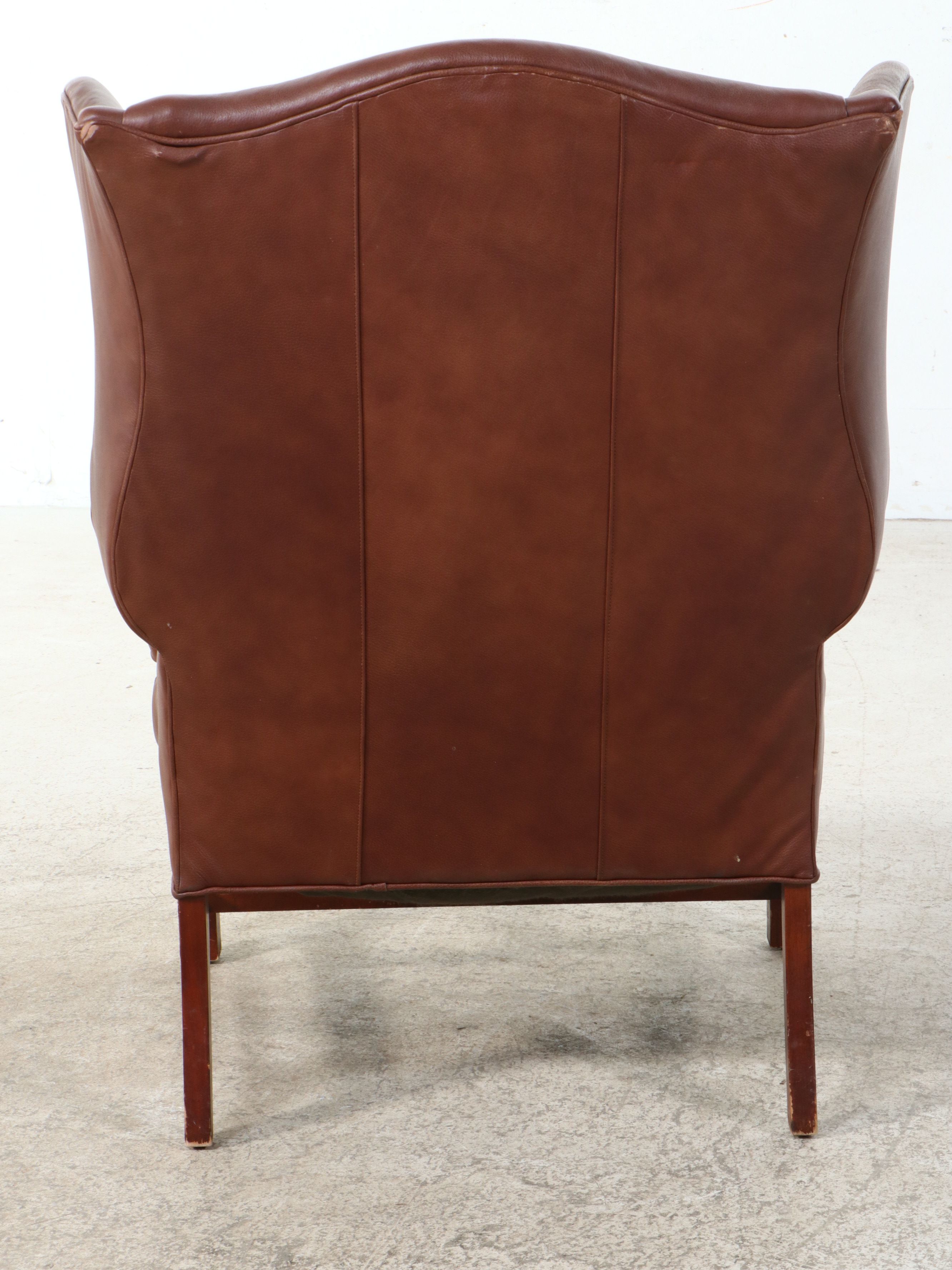 Fairfield Chippendale Style Leather Wingback Chair and Ottoman