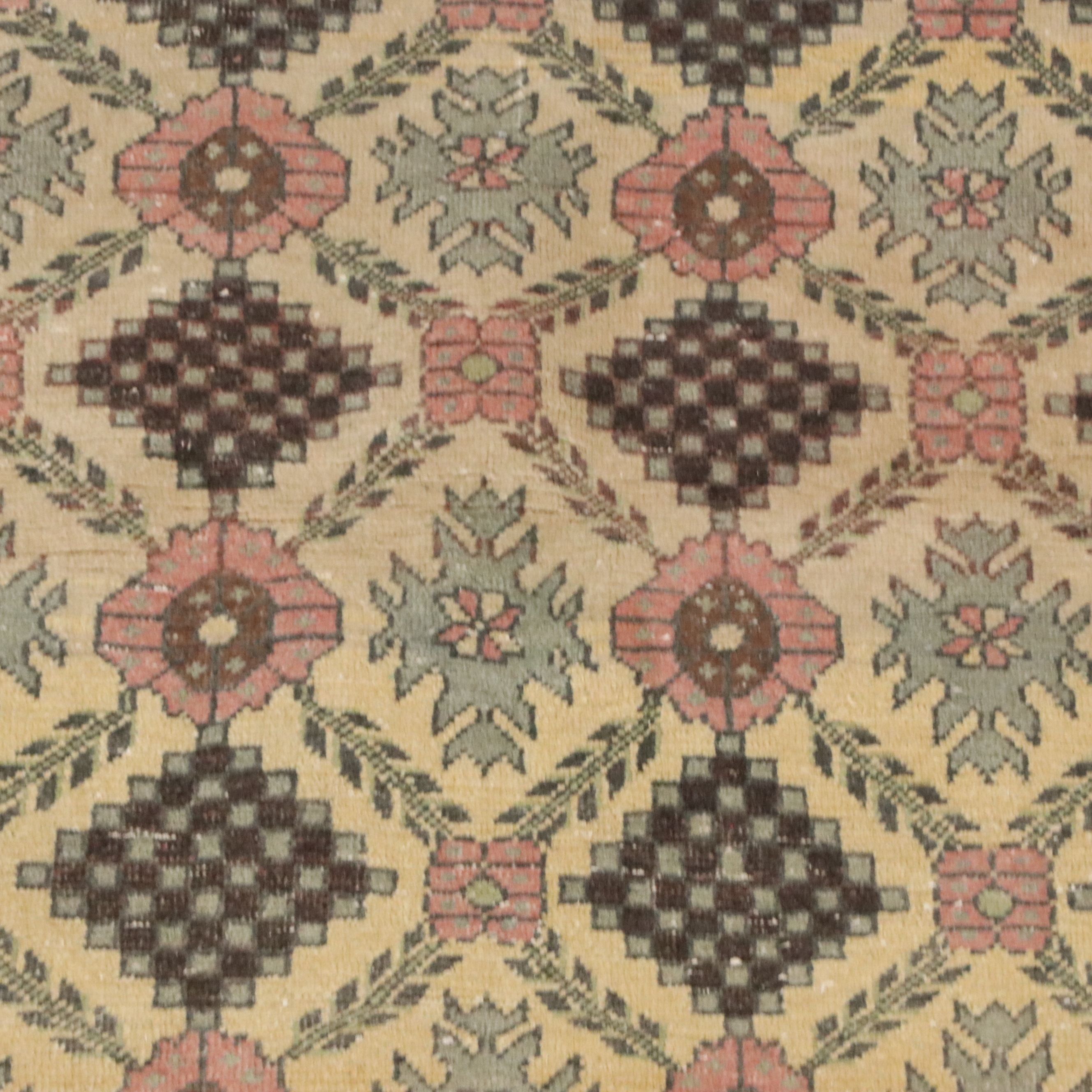 4'4 x 6'4 Hand-Knotted Turkish Anatolian Floral Lattice Area Rug