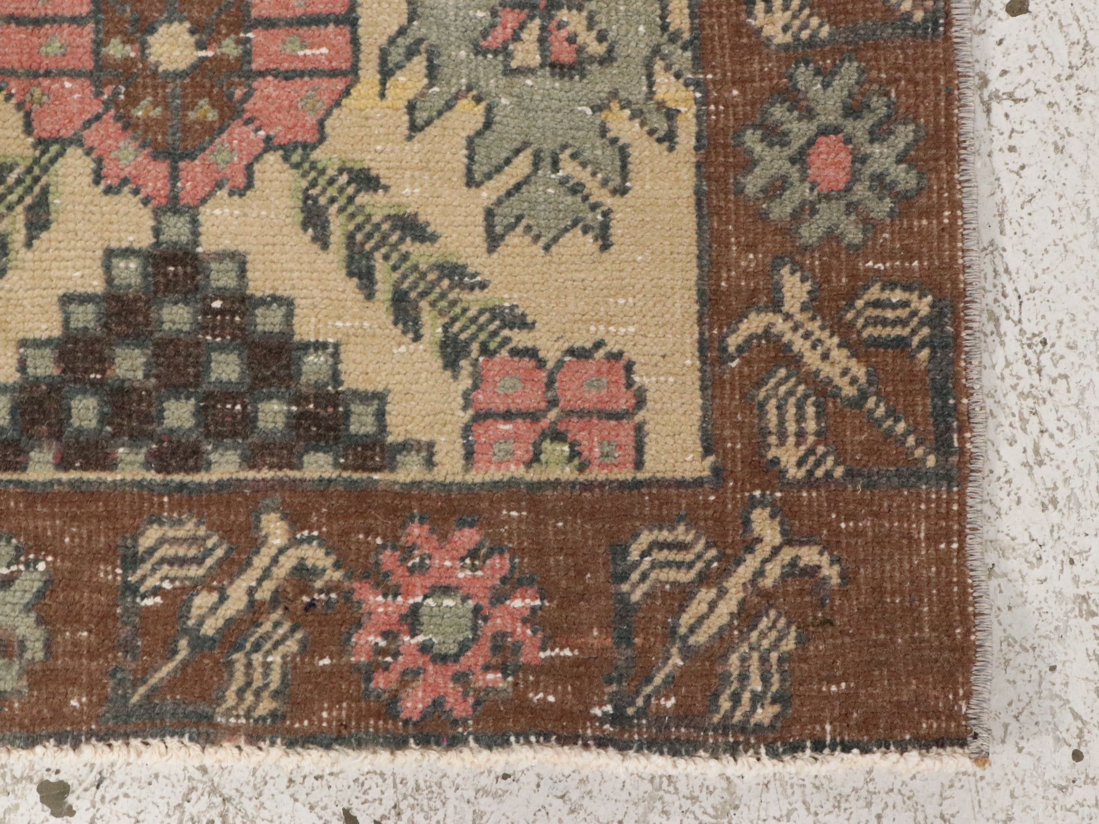 4'4 x 6'4 Hand-Knotted Turkish Anatolian Floral Lattice Area Rug