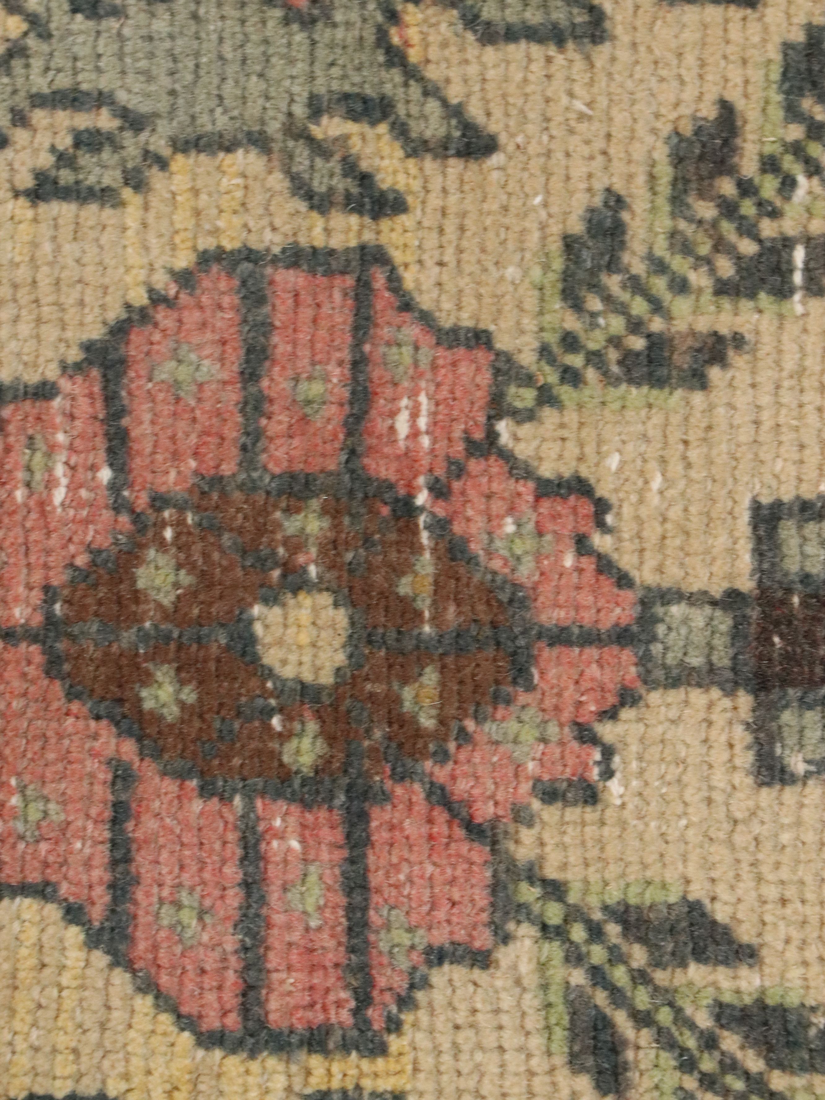 4'4 x 6'4 Hand-Knotted Turkish Anatolian Floral Lattice Area Rug