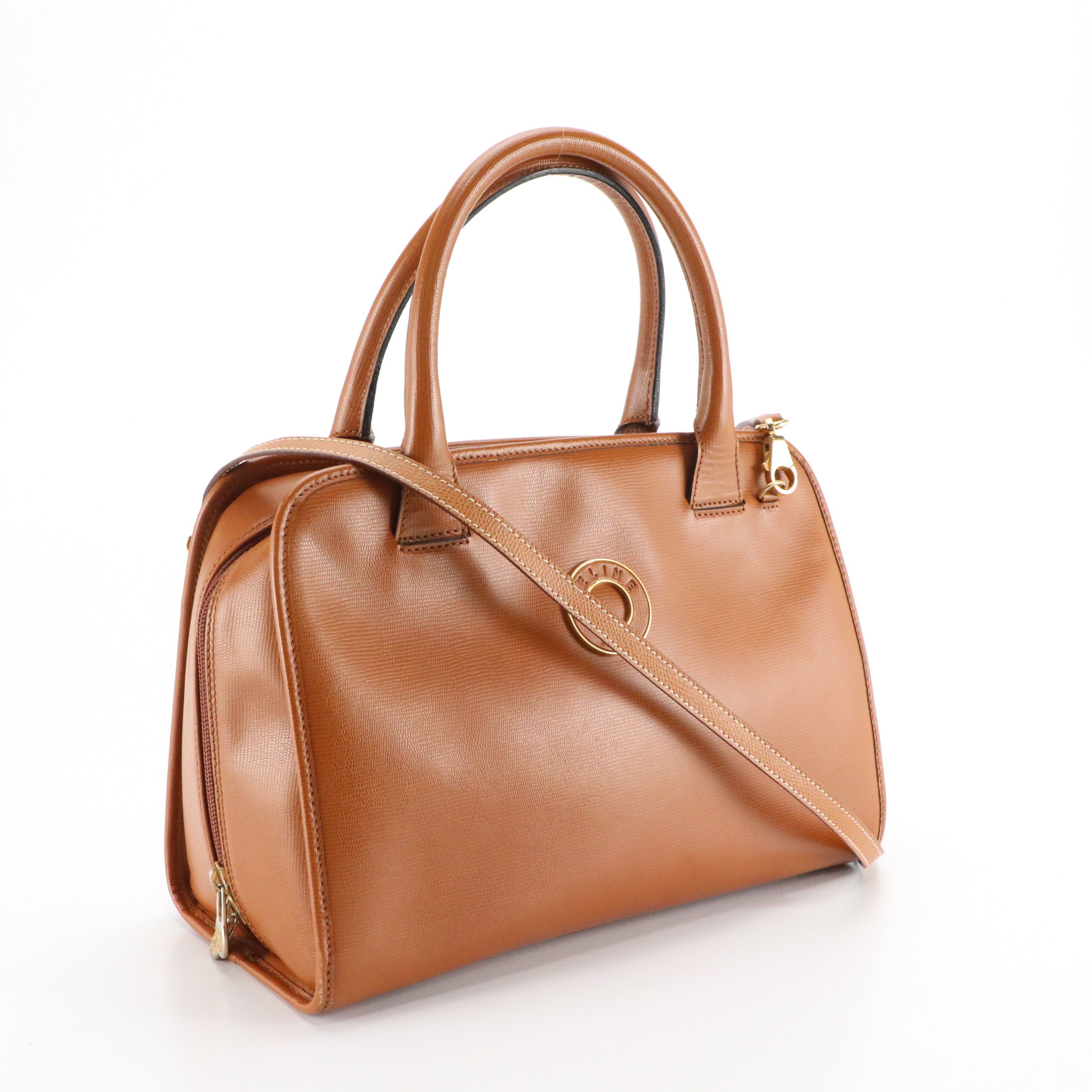Celine Zip Around Two-Way Bag in Caramel Brown Leather