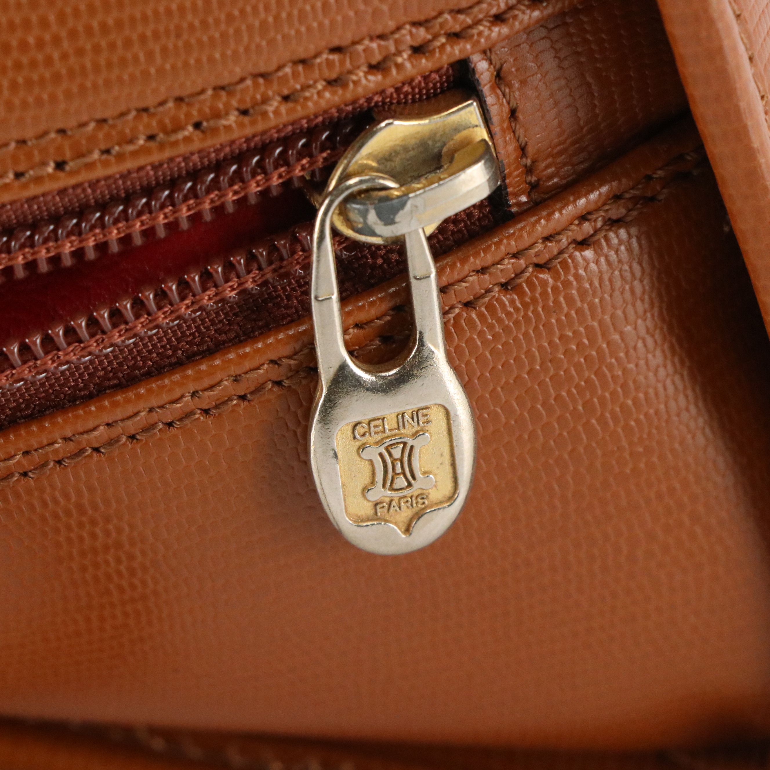 Celine Zip Around Two-Way Bag in Caramel Brown Leather