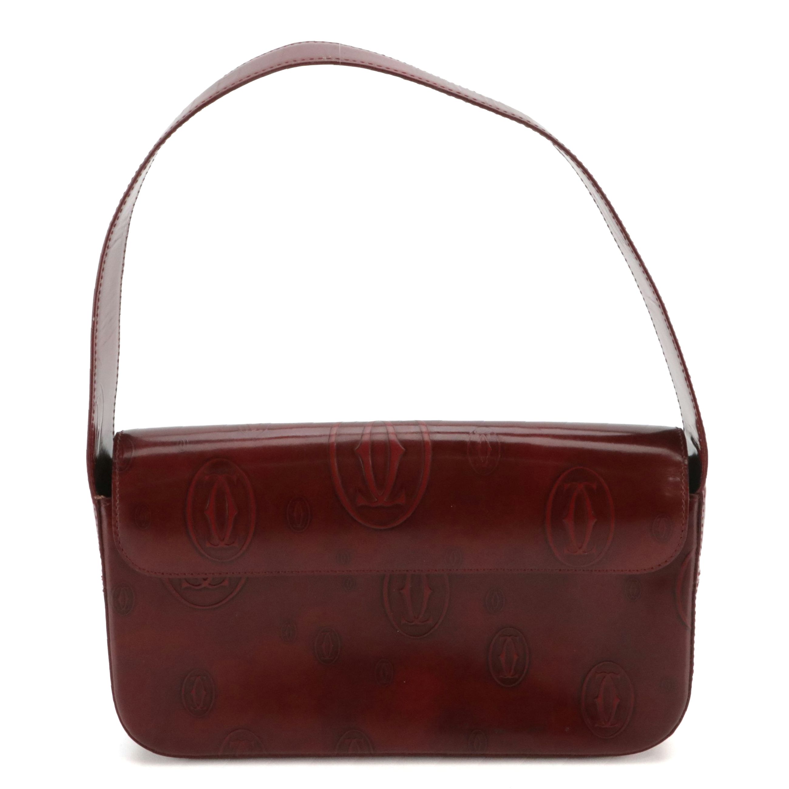 Cartier Baguette Shoulder Bag in Burgundy Happy Birthday Patent Leather