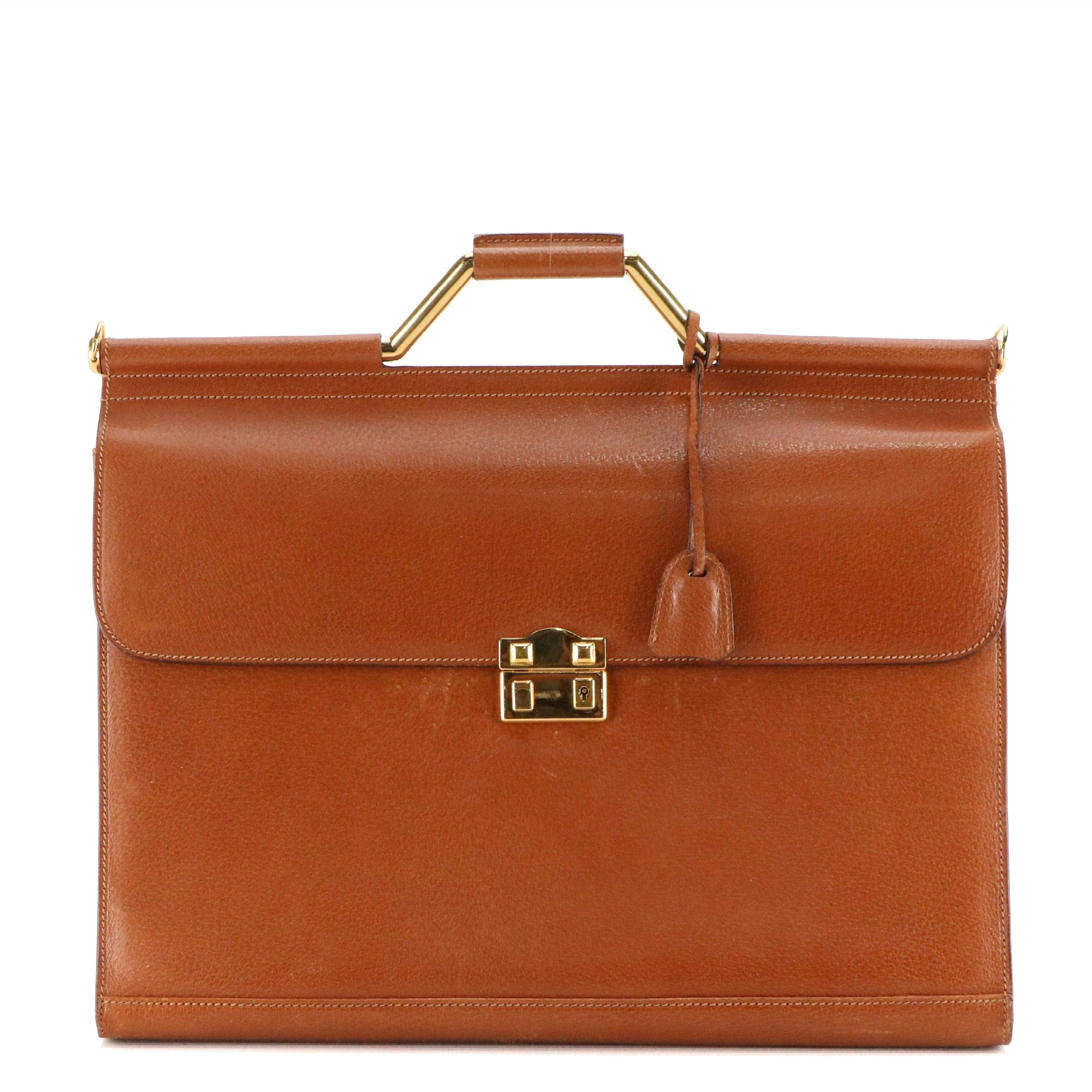 Gucci Top Handle Foldover Business Bag in Brown Leather