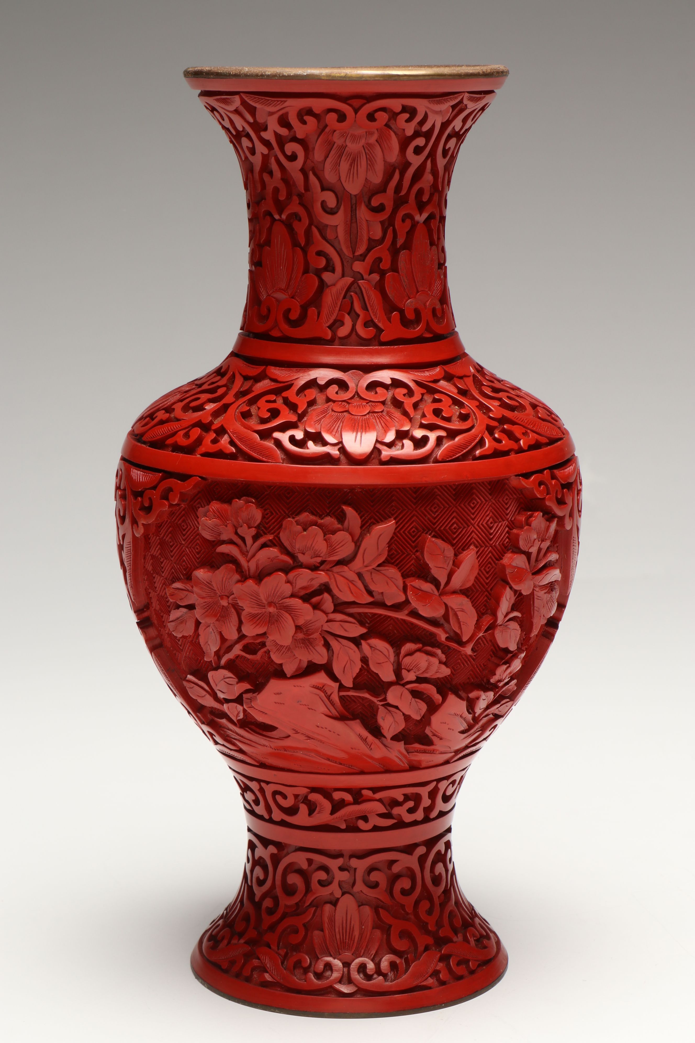 Chinese Red Lacquered and Carved Vases